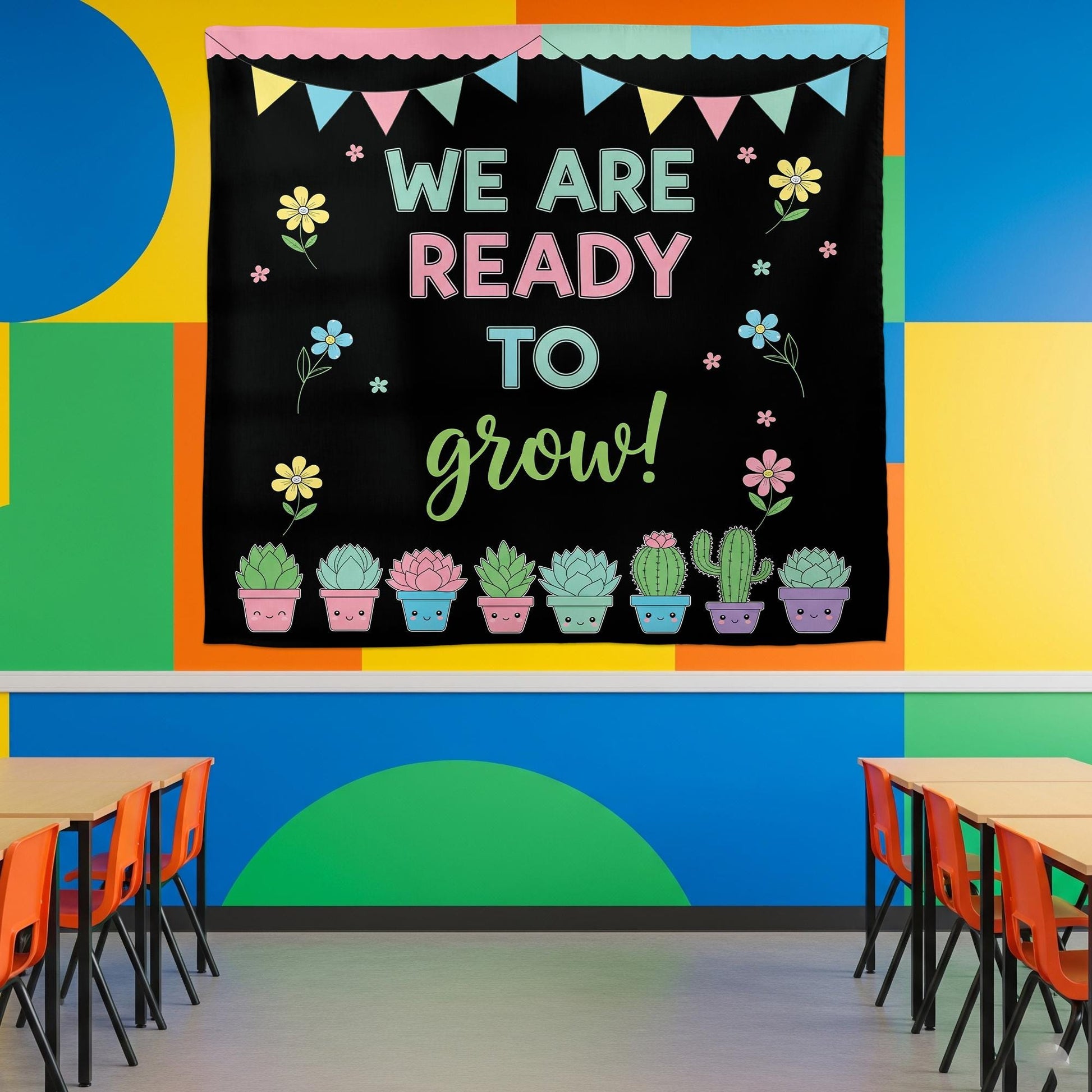 We Are Ready to Grow Tapestry – Cute Succulent Classroom Decor – Back to School Sign – Growth Mindset Teacher Poster, Classroom Tapestry