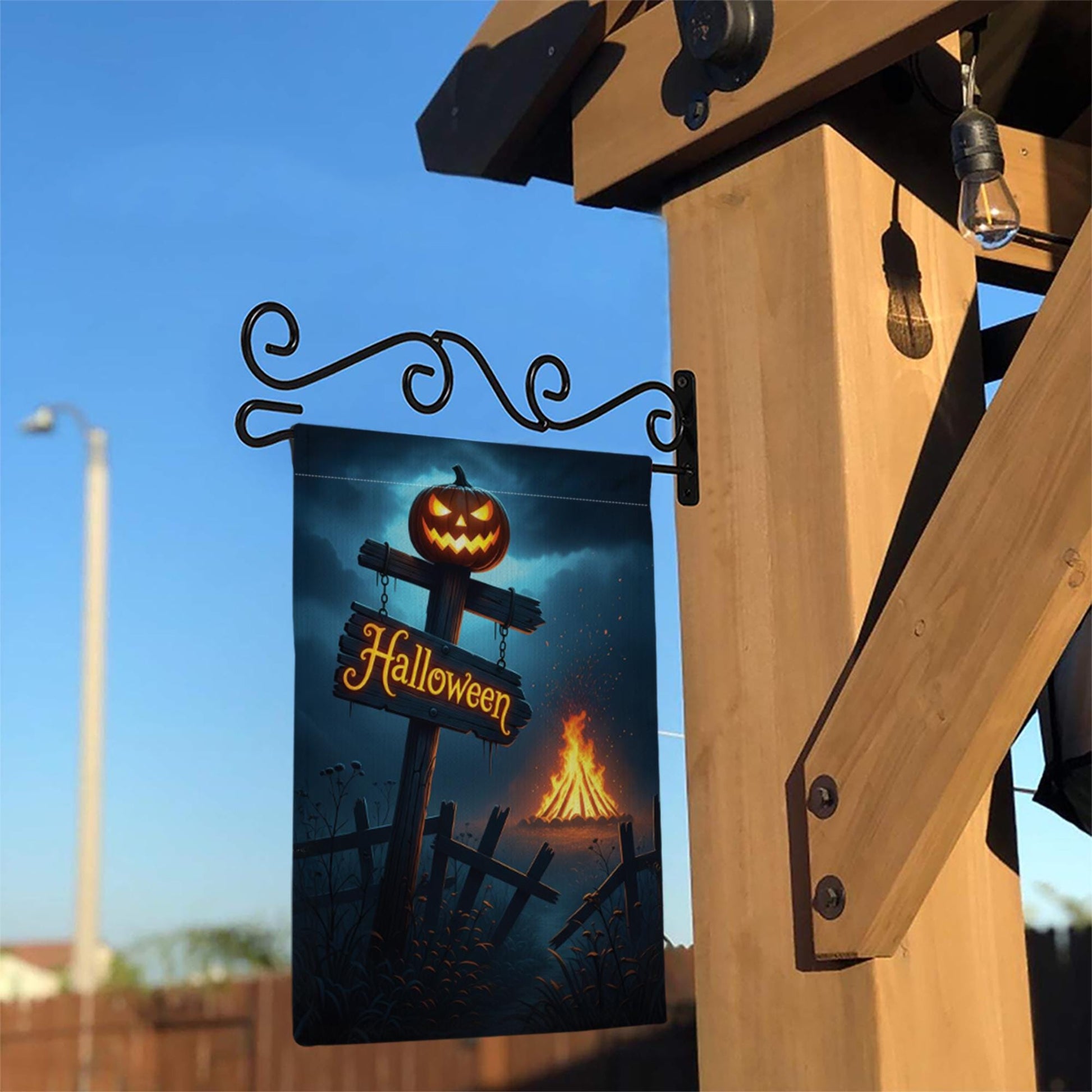 Spooky Halloween Garden Flag | Jack-o'-Lantern Yard Decor | Bonfire Night Banner | Festive Outdoor Sign
