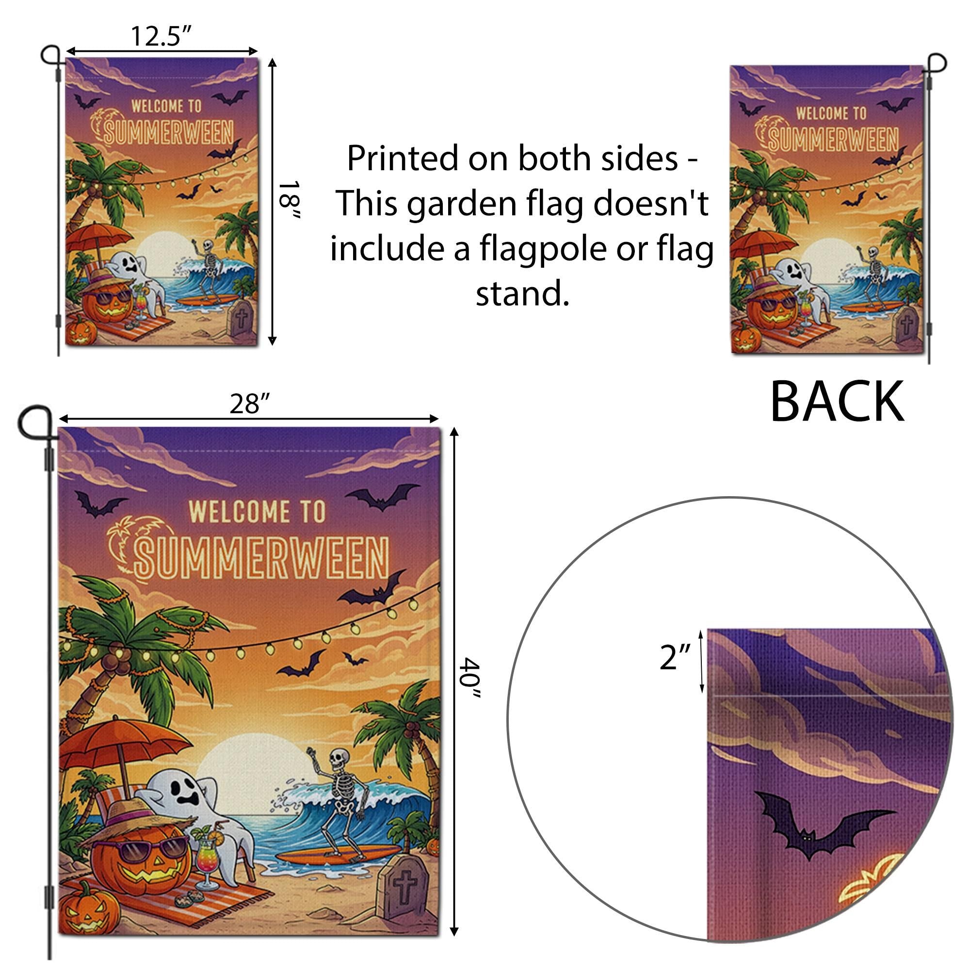 Summerween Garden Flag – Funny Halloween Beach Decor with Skeleton & Ghost