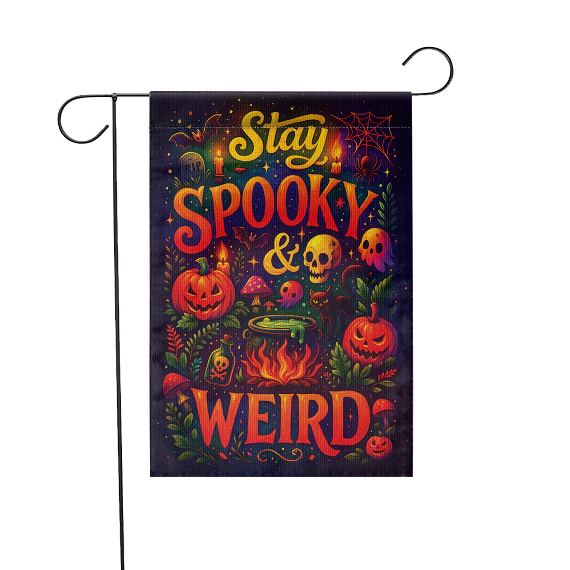 Stay Spooky and Weird Garden Flag – Funny Halloween Yard Decor with Pumpkins & Skulls