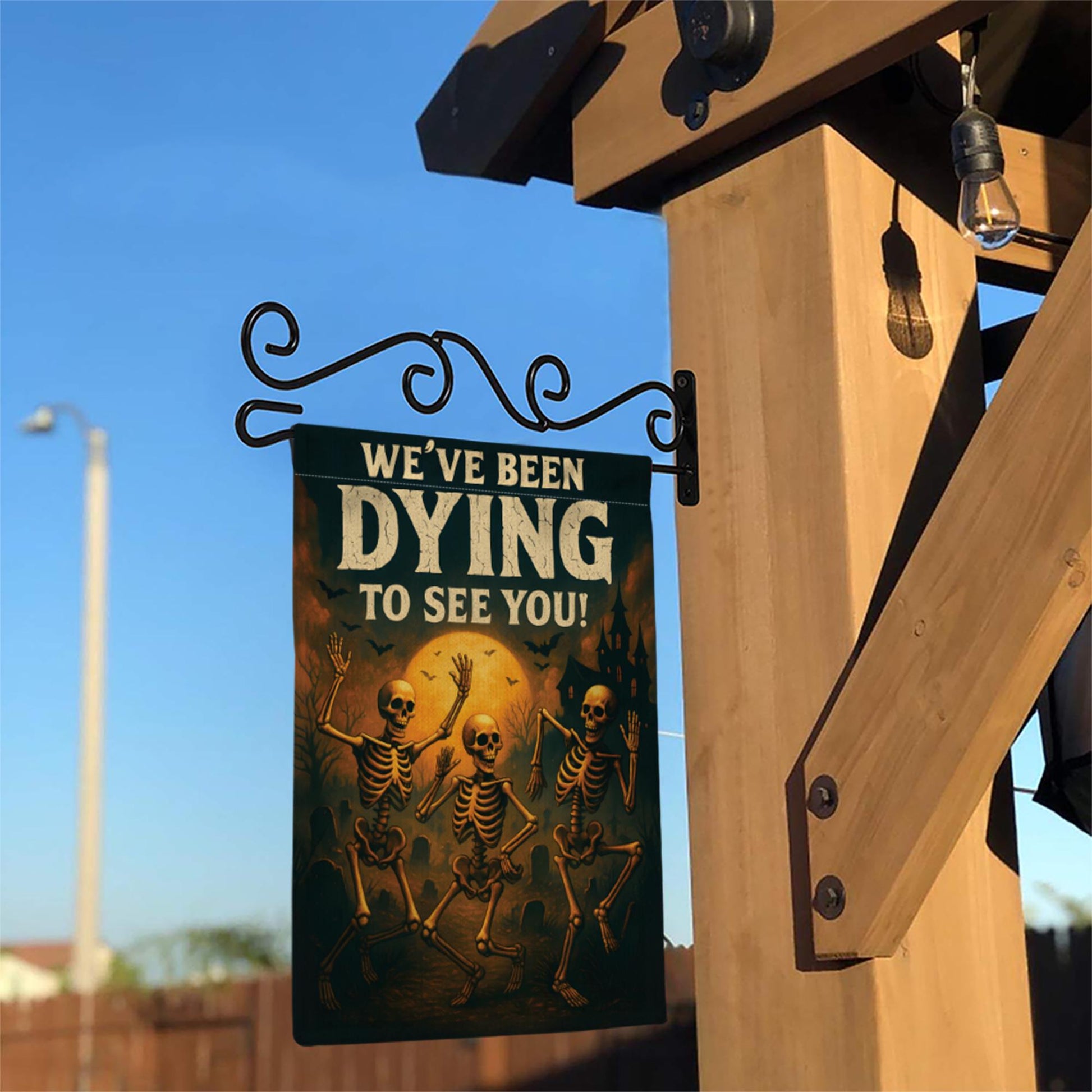 Funny Skeleton Garden Flag, We've Been Dying To See You, Spooky Halloween Decor, Humorous Outdoor Welcome Banner, Punny Yard Art