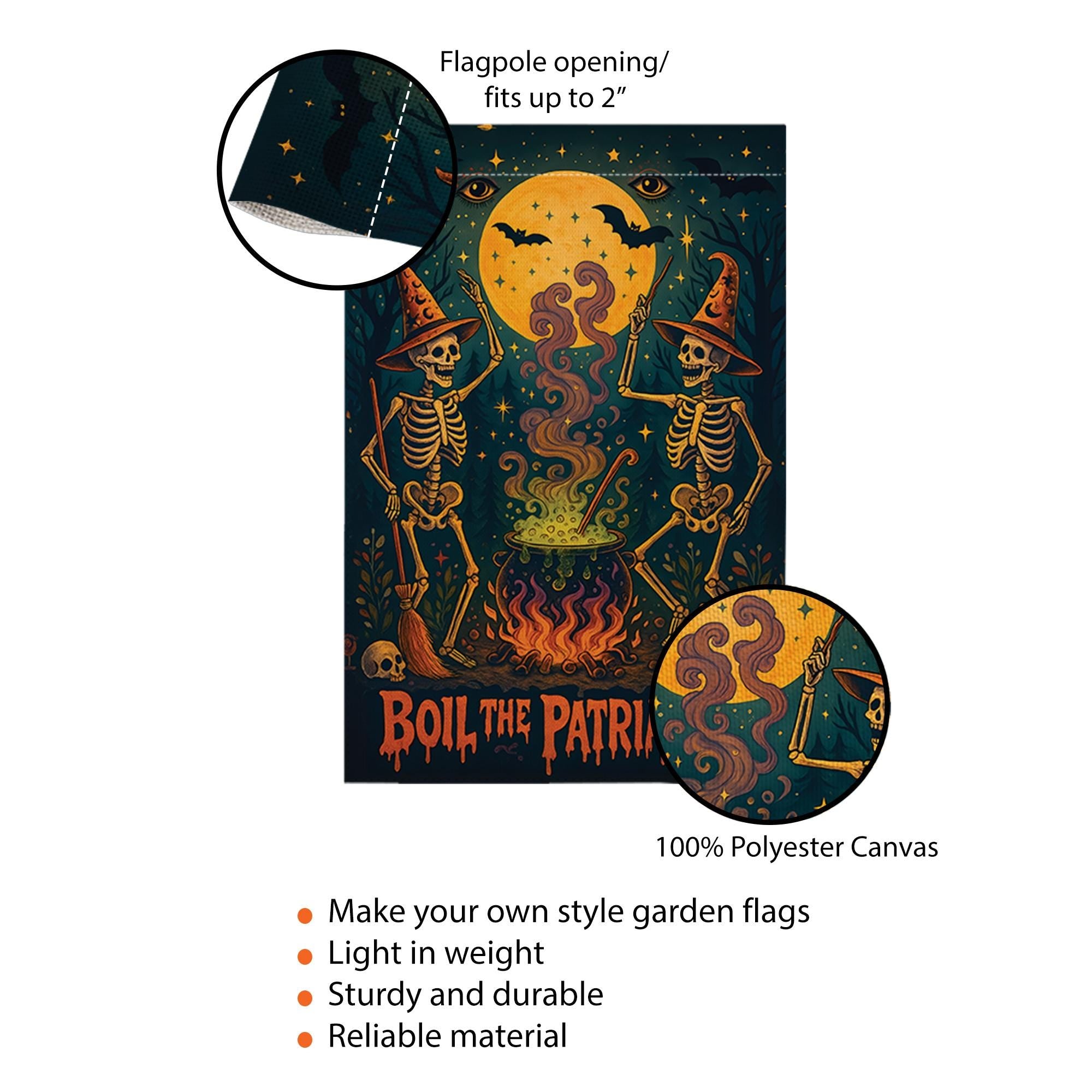 Boil the Patriarchy Garden Flag – Feminist Halloween Yard Decor with Witches & Cauldron