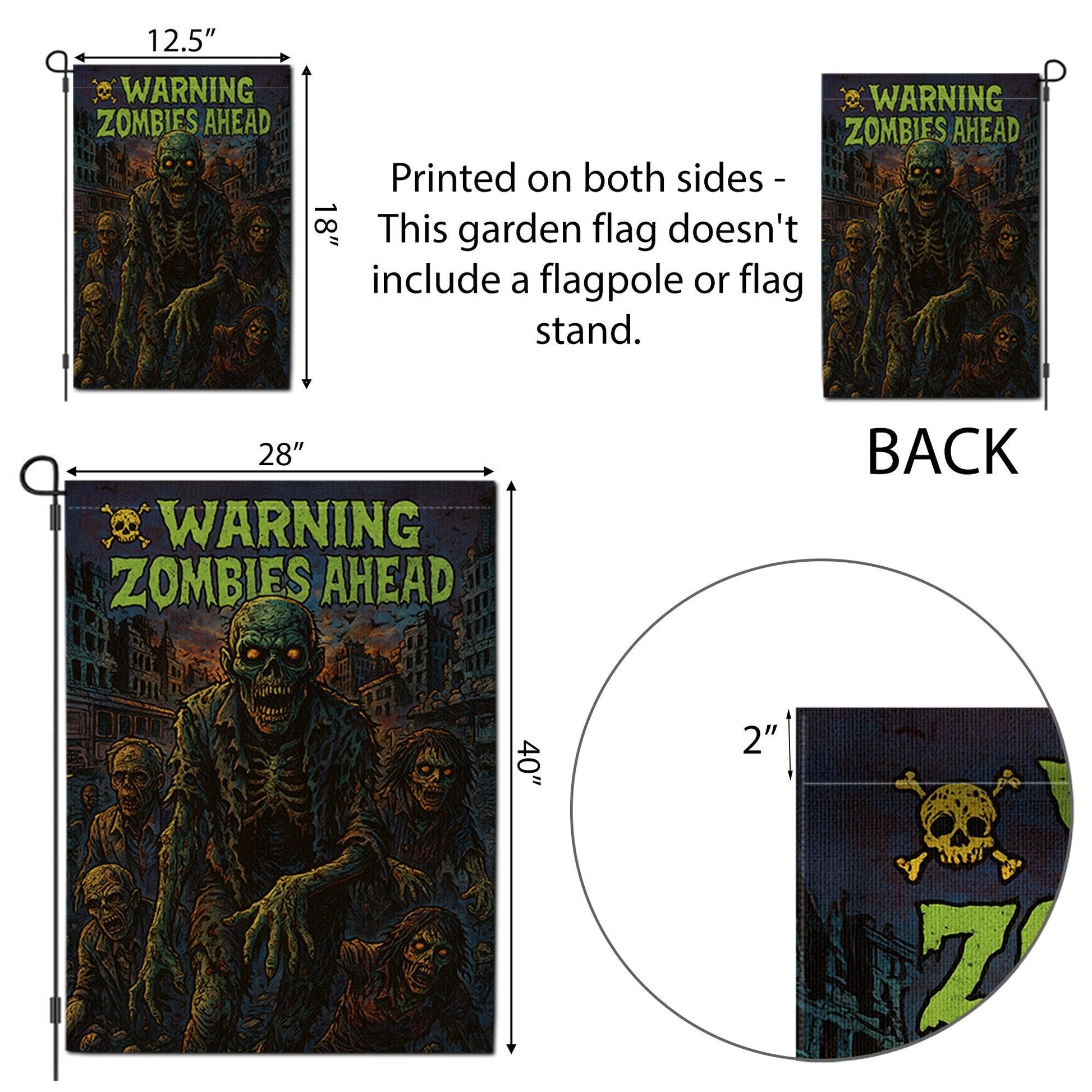 Warning Zombies Ahead Garden Flag, Spooky Halloween Yard Decor, Outdoor Horror Sign, Undead Apocalypse Decoration, Double Sided Welcome Flag