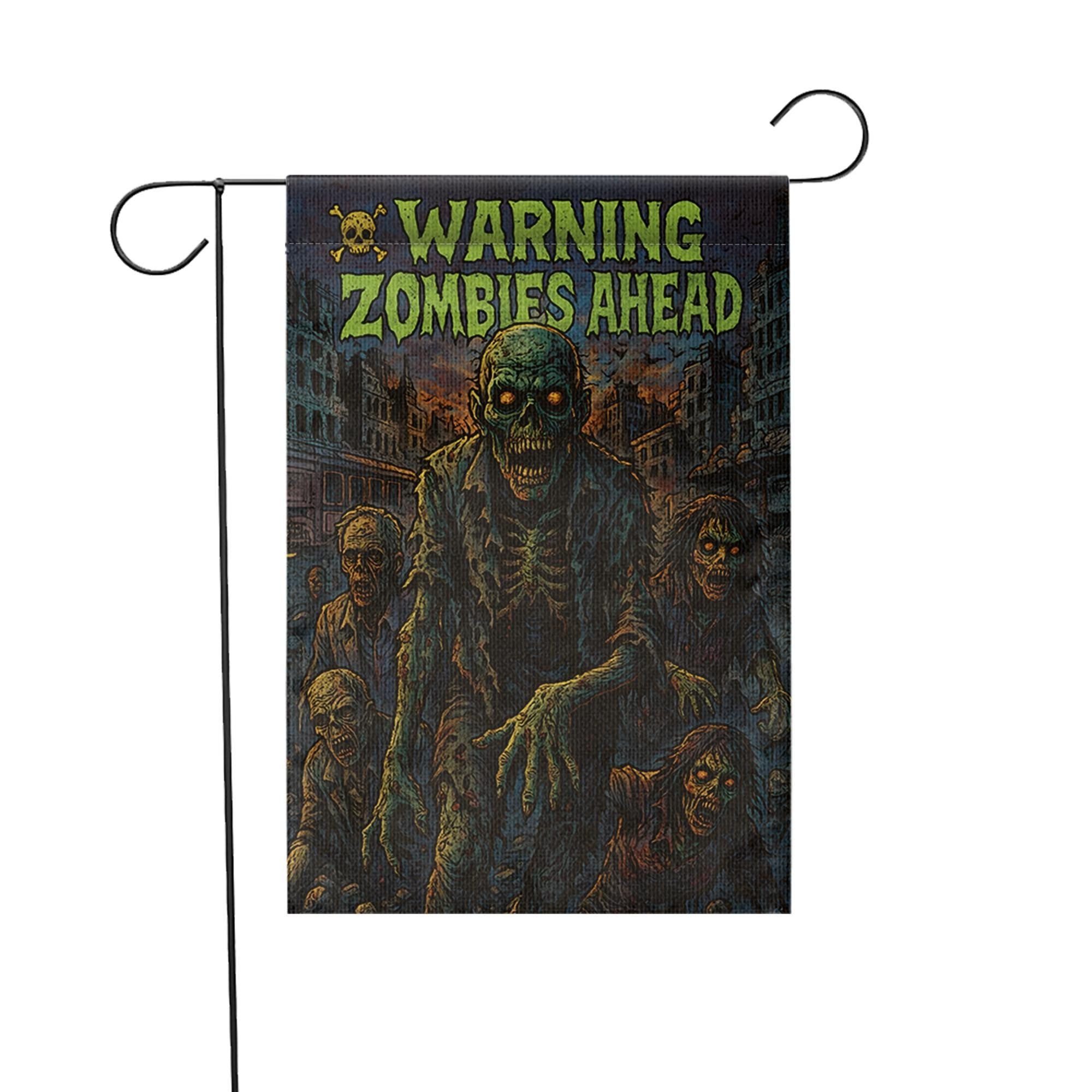 Warning Zombies Ahead Garden Flag, Spooky Halloween Yard Decor, Outdoor Horror Sign, Undead Apocalypse Decoration, Double Sided Welcome Flag