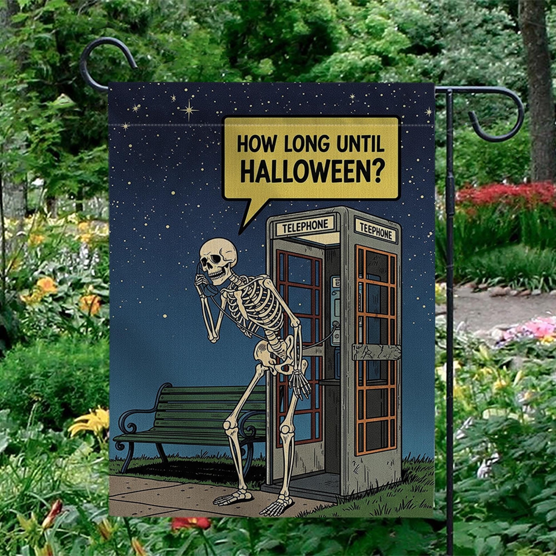 How Long Until Halloween Flag, Funny Skeleton Garden Decor, Halloween Countdown Flag, Spooky Yard Art, Unique Outdoor Banner, Goth Gift