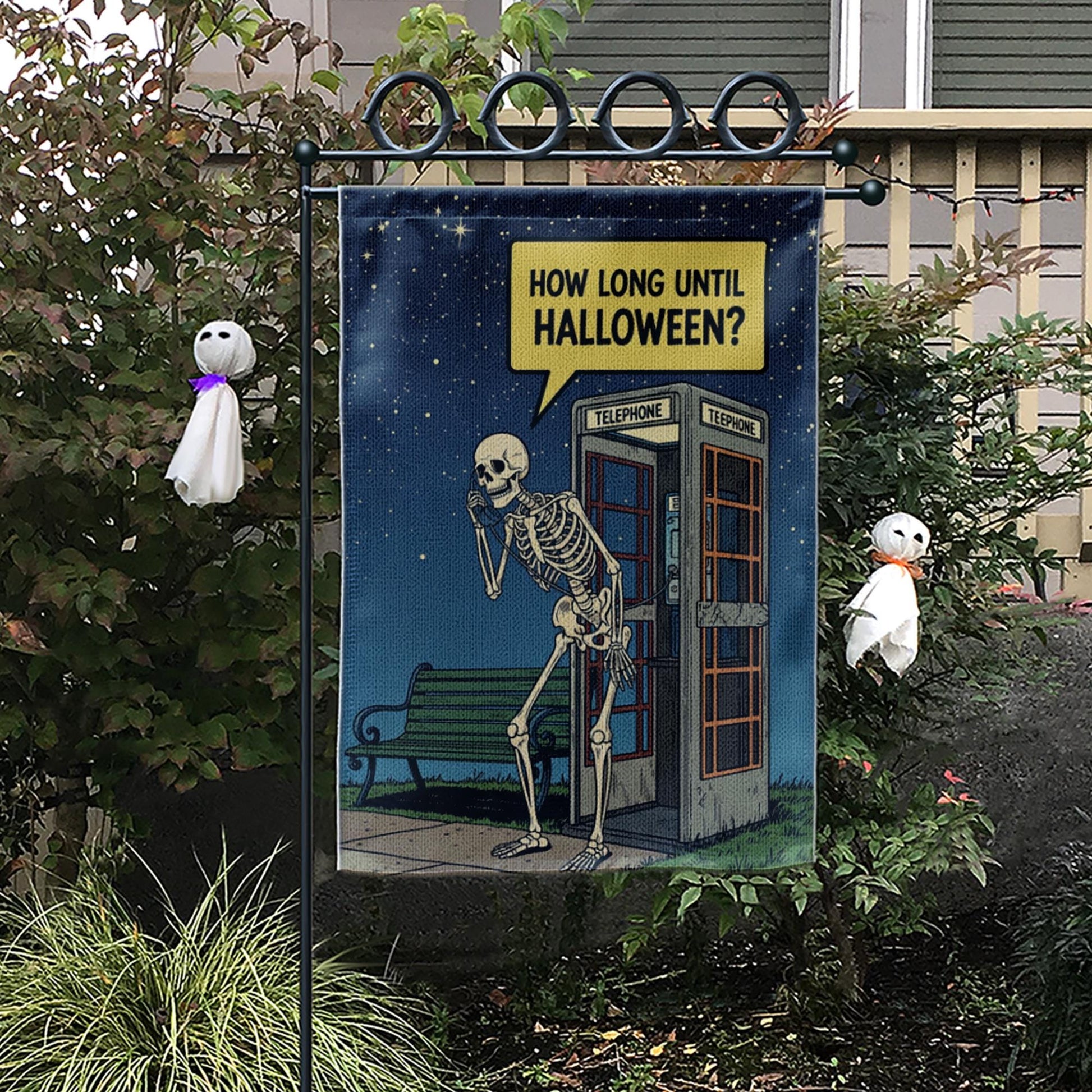 How Long Until Halloween Flag, Funny Skeleton Garden Decor, Halloween Countdown Flag, Spooky Yard Art, Unique Outdoor Banner, Goth Gift