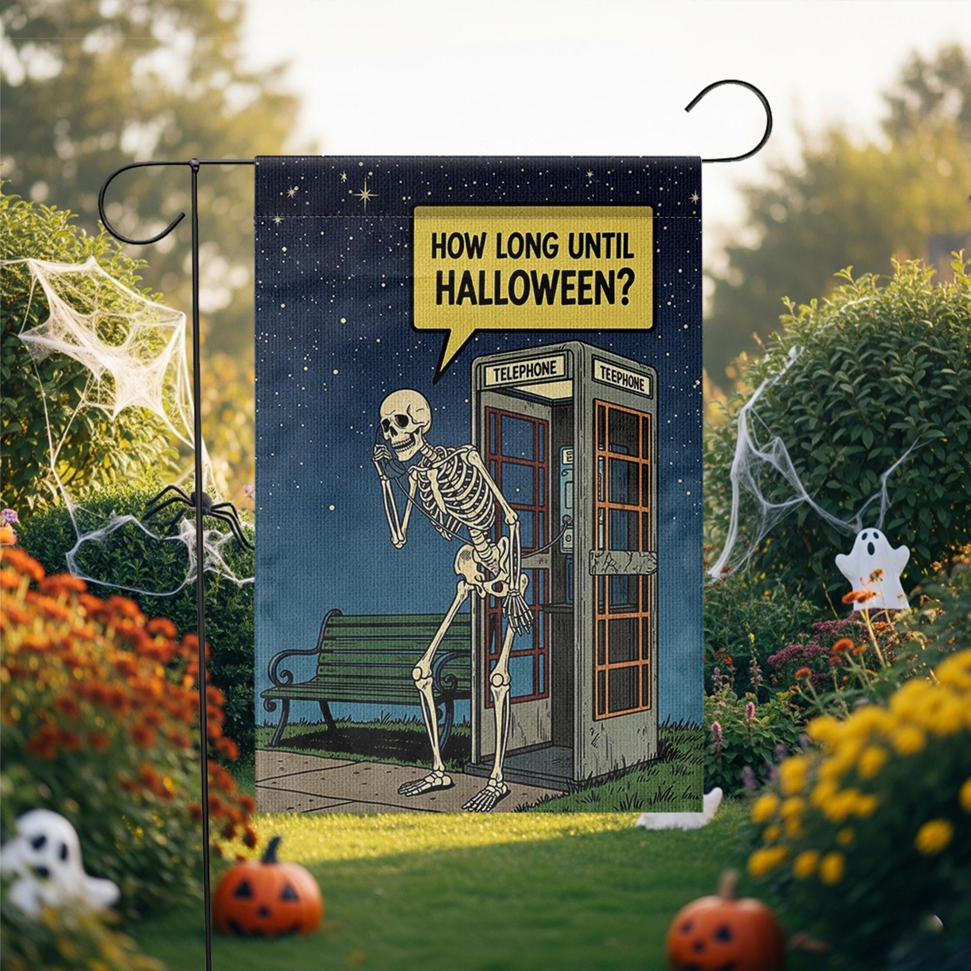 How Long Until Halloween Flag, Funny Skeleton Garden Decor, Halloween Countdown Flag, Spooky Yard Art, Unique Outdoor Banner, Goth Gift