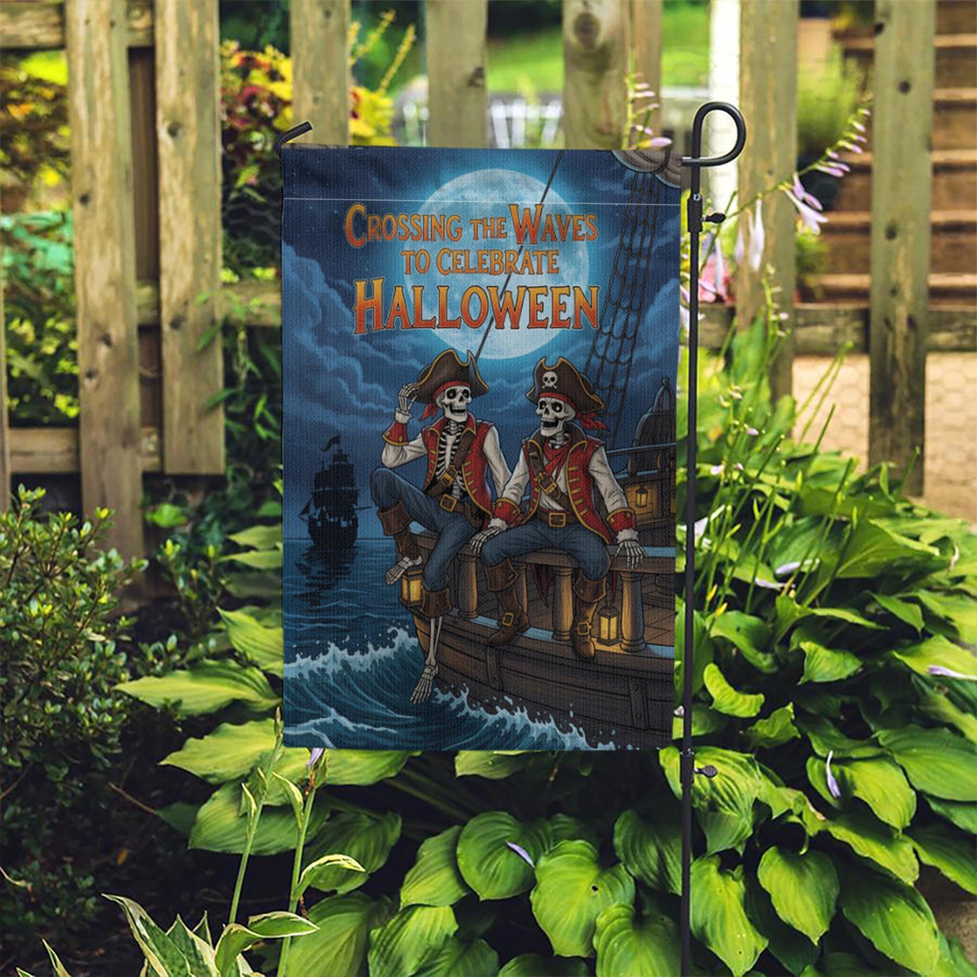 Pirate Skeleton Garden Flag, Halloween Ship Decor, Spooky Ocean Banner, Unique Outdoor Flag, Pirate Theme Yard Art, Halloween Celebration