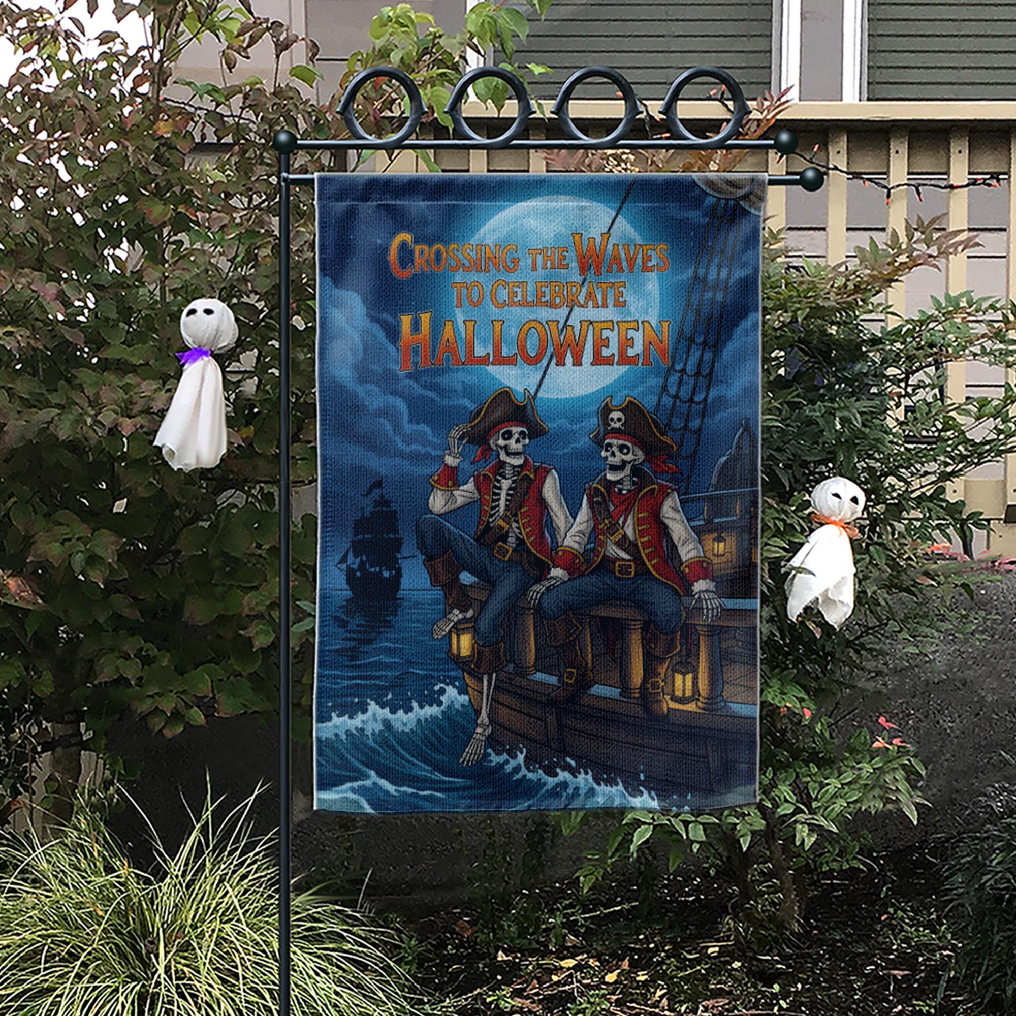 Pirate Skeleton Garden Flag, Halloween Ship Decor, Spooky Ocean Banner, Unique Outdoor Flag, Pirate Theme Yard Art, Halloween Celebration