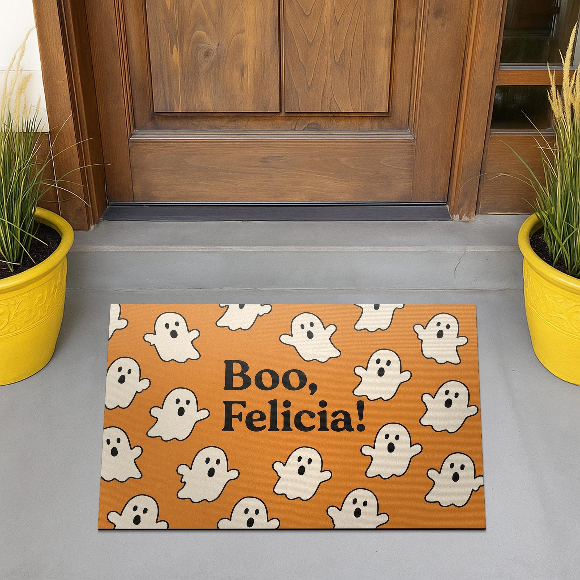 Halloween Doormat, Boo Felicia Ghost Mat, Funny Fall Decor, Spooky Welcome Mat, Witch Hat Pumpkin Entry Rug, Outdoor Halloween Mat