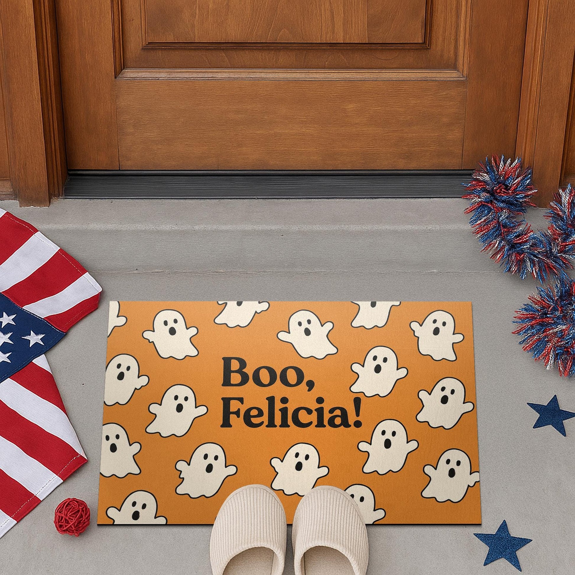 Halloween Doormat, Boo Felicia Ghost Mat, Funny Fall Decor, Spooky Welcome Mat, Witch Hat Pumpkin Entry Rug, Outdoor Halloween Mat
