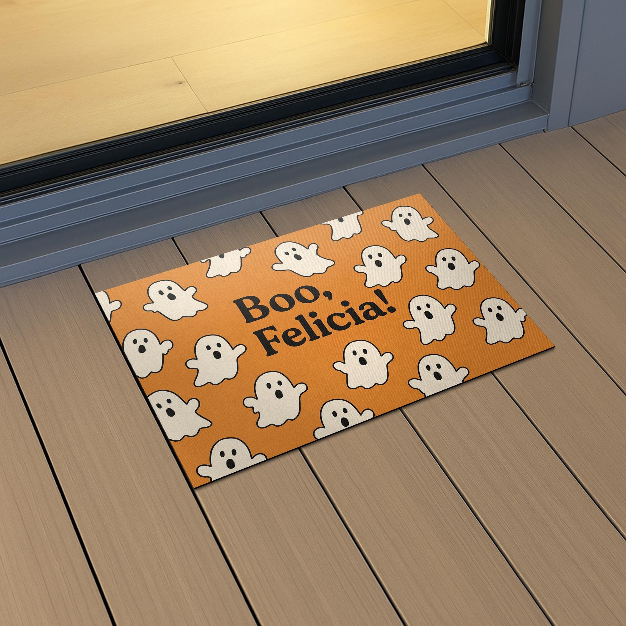 Halloween Doormat, Boo Felicia Ghost Mat, Funny Fall Decor, Spooky Welcome Mat, Witch Hat Pumpkin Entry Rug, Outdoor Halloween Mat