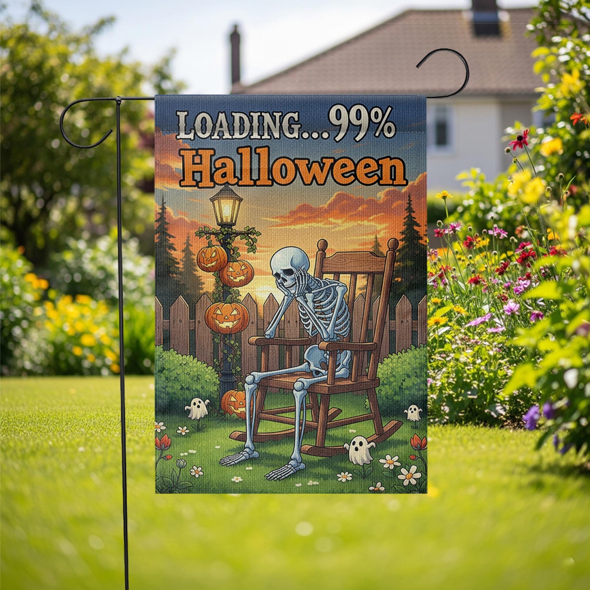 Loading Halloween Garden Flag, Funny Skeleton Decor, Halloween Countdown Flag, Spooky Yard Art, Unique Outdoor Banner, Autumn Gift