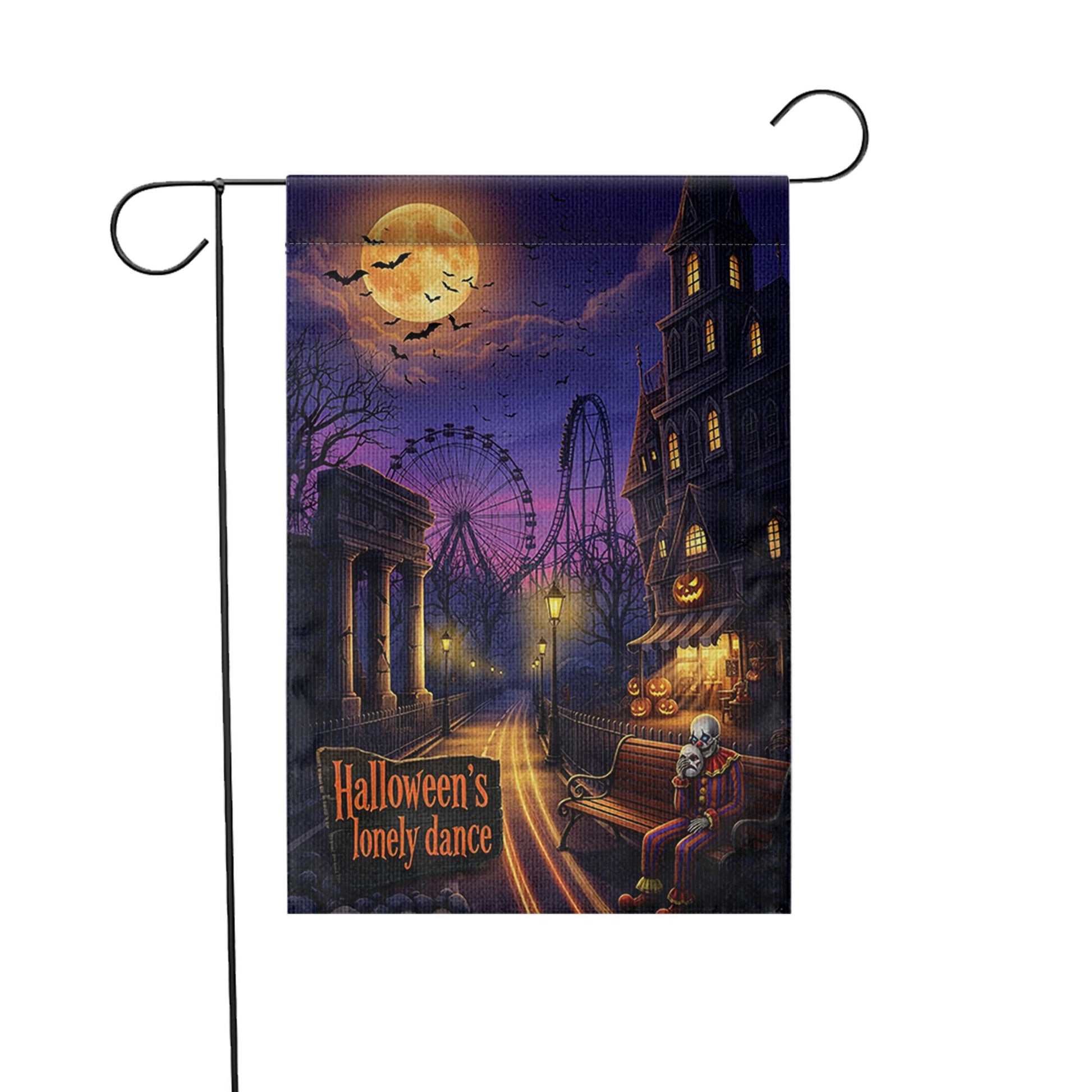Halloween Lonely Dance Flag, Spooky Carnival Decor, Clown Skeleton Garden Flag, Haunted Park Yard Art, Unique Outdoor Banner, Gothic Gift