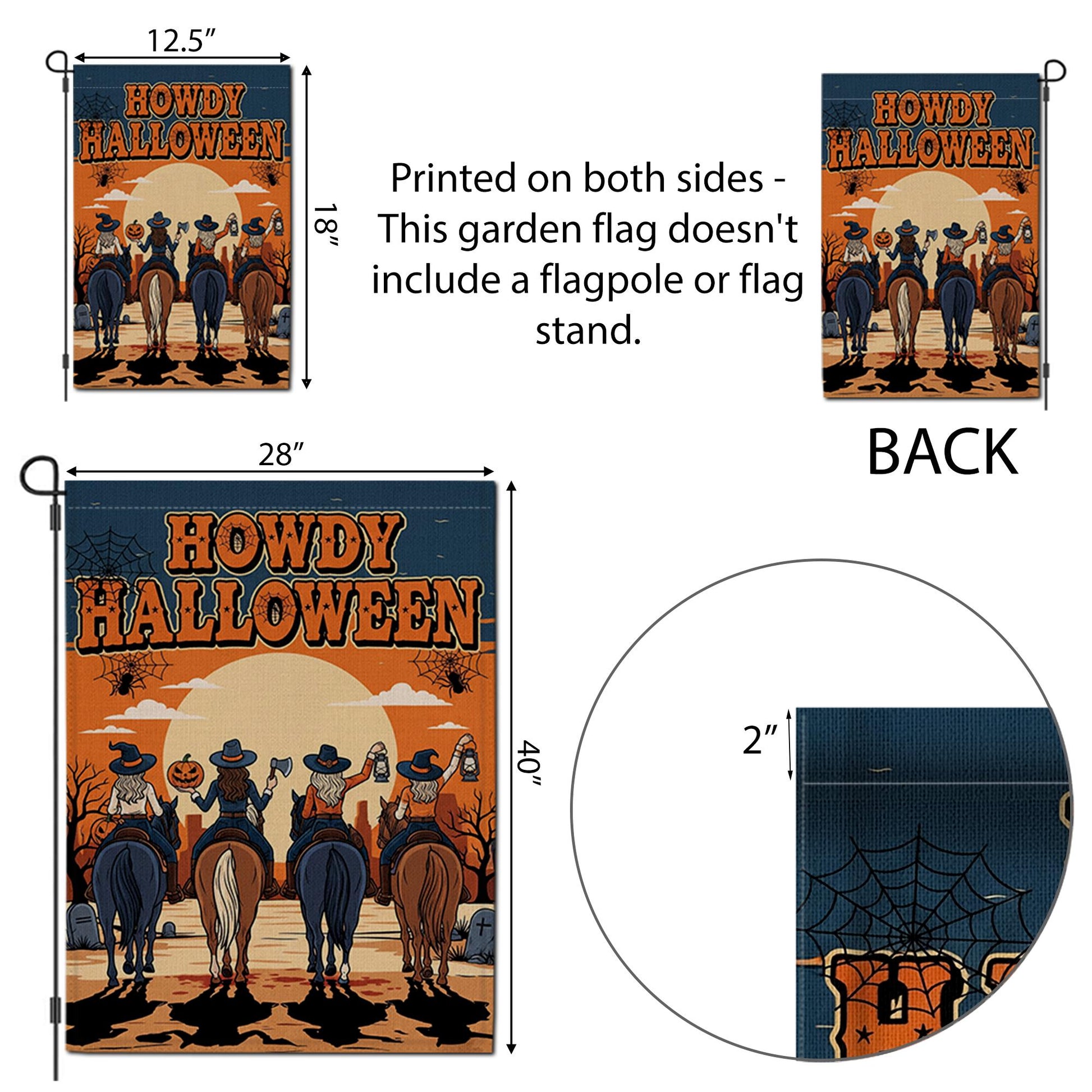 Howdy Halloween Garden Flag, Western Fall Outdoor Decor, Cowboy Witch Riding Horses Flag, Autumn Porch Decoration