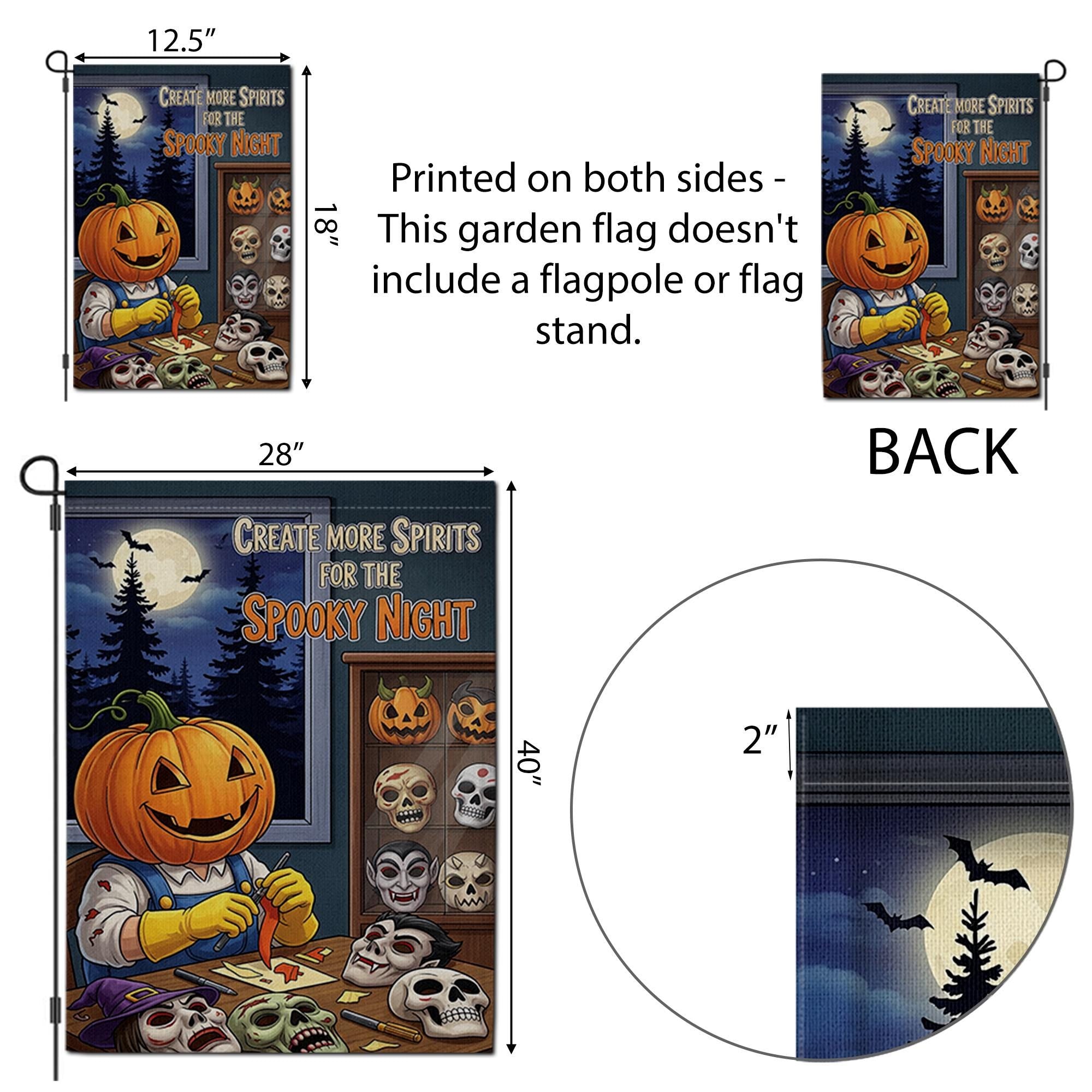 Create Spirits Garden Flag, Pumpkin Carving Skeleton, Spooky Night Decor, Halloween Yard Art, Unique Outdoor Banner, Gothic Gift
