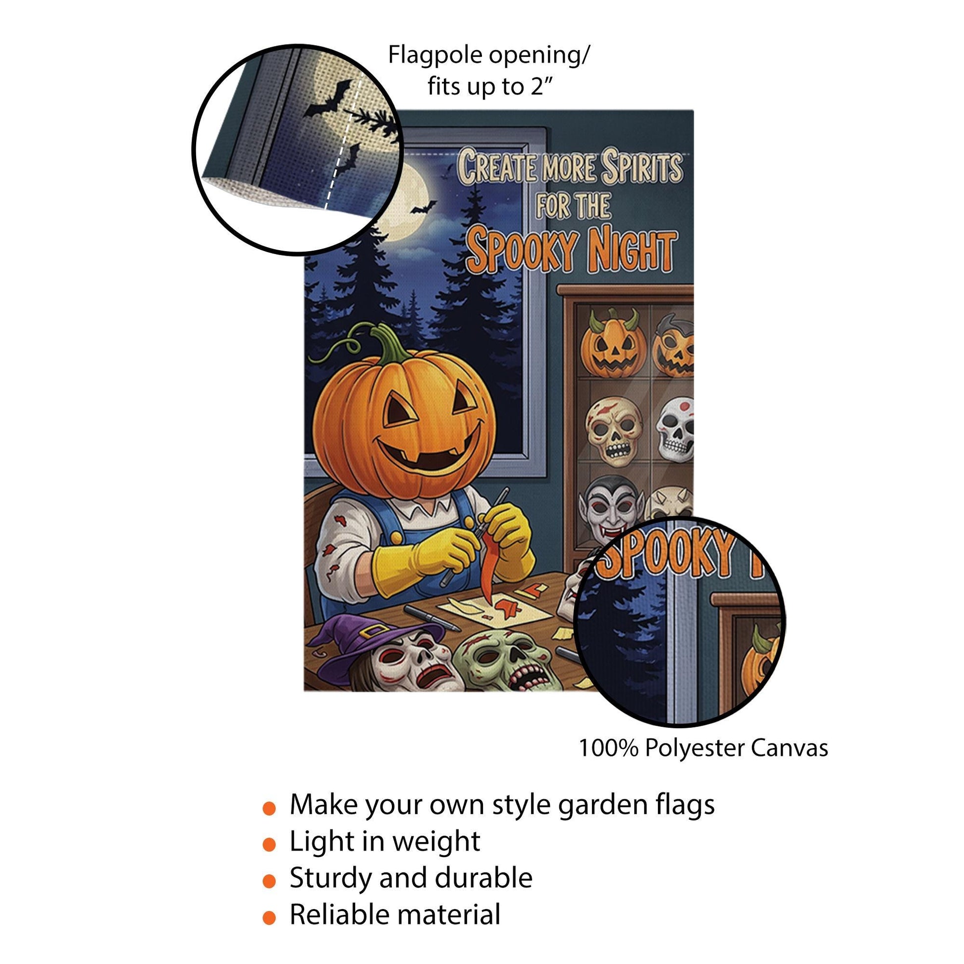 Create Spirits Garden Flag, Pumpkin Carving Skeleton, Spooky Night Decor, Halloween Yard Art, Unique Outdoor Banner, Gothic Gift