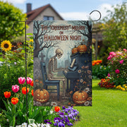Creepiest Melody Garden Flag, Skeleton Playing Piano, Halloween Night Decor, Spooky Yard Art, Gothic Outdoor Banner, Unique Holiday Gift