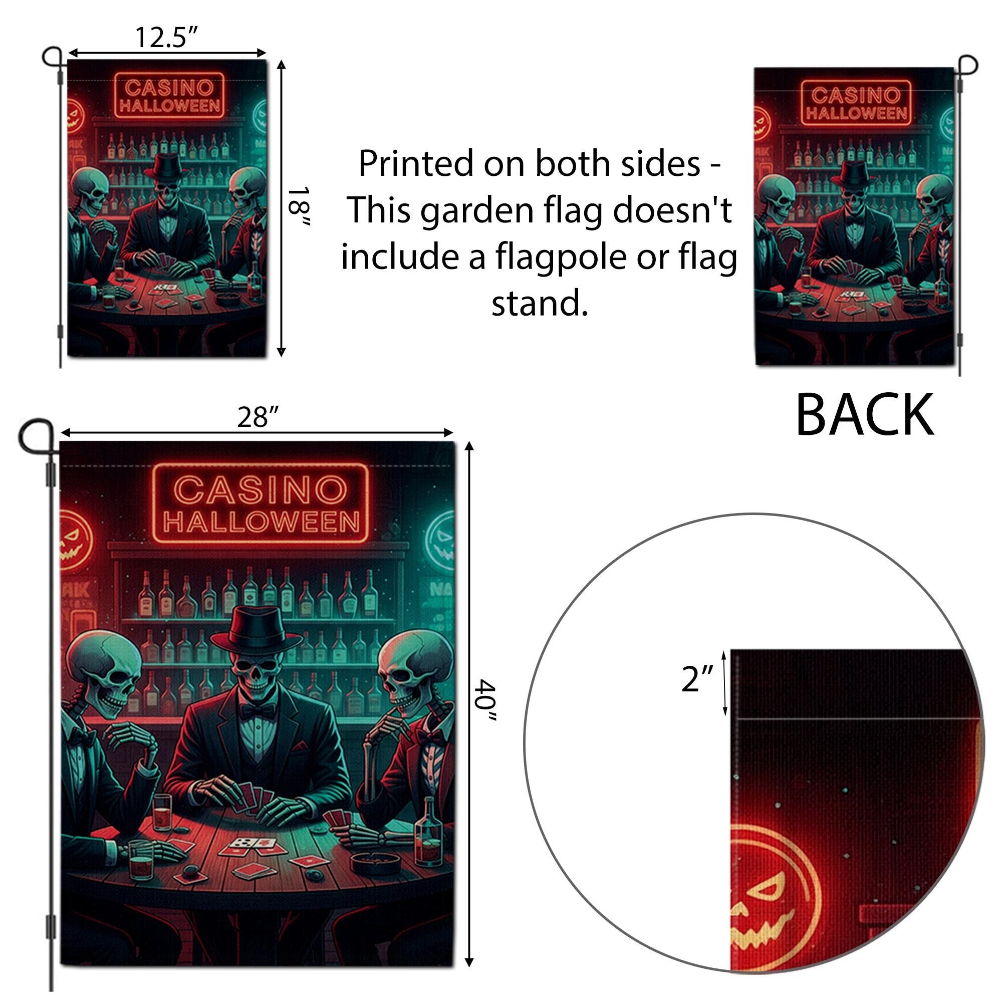 Casino Halloween Garden Flag, Poker Skeleton Decor, Spooky Bar Flag, Unique Outdoor Banner, Halloween Party Decor, Gothic Yard Art