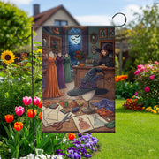 Witch Sewing Room Halloween Garden Flag, Spooky Dressmaker Yard Decor, Witch Hat and Dresses Fall Porch Decoration