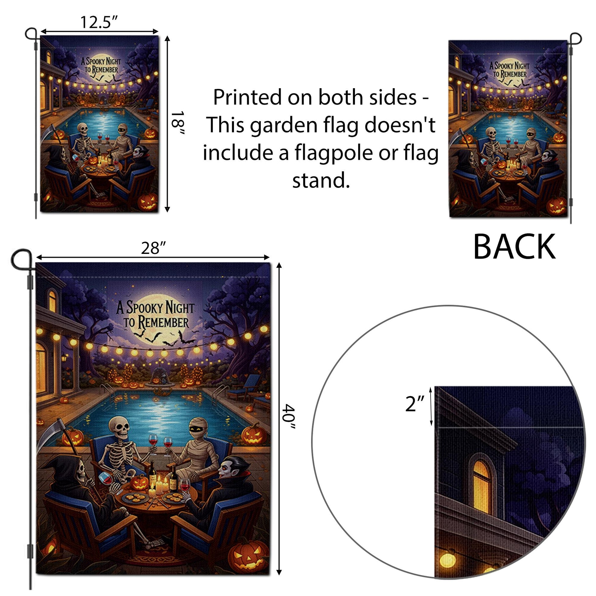 Spooky Halloween Pool Party Garden Flag, Skeleton Vampire Mummy Grim Reaper Yard Decor, A Spooky Night to Remember Fall Outdoor Banner