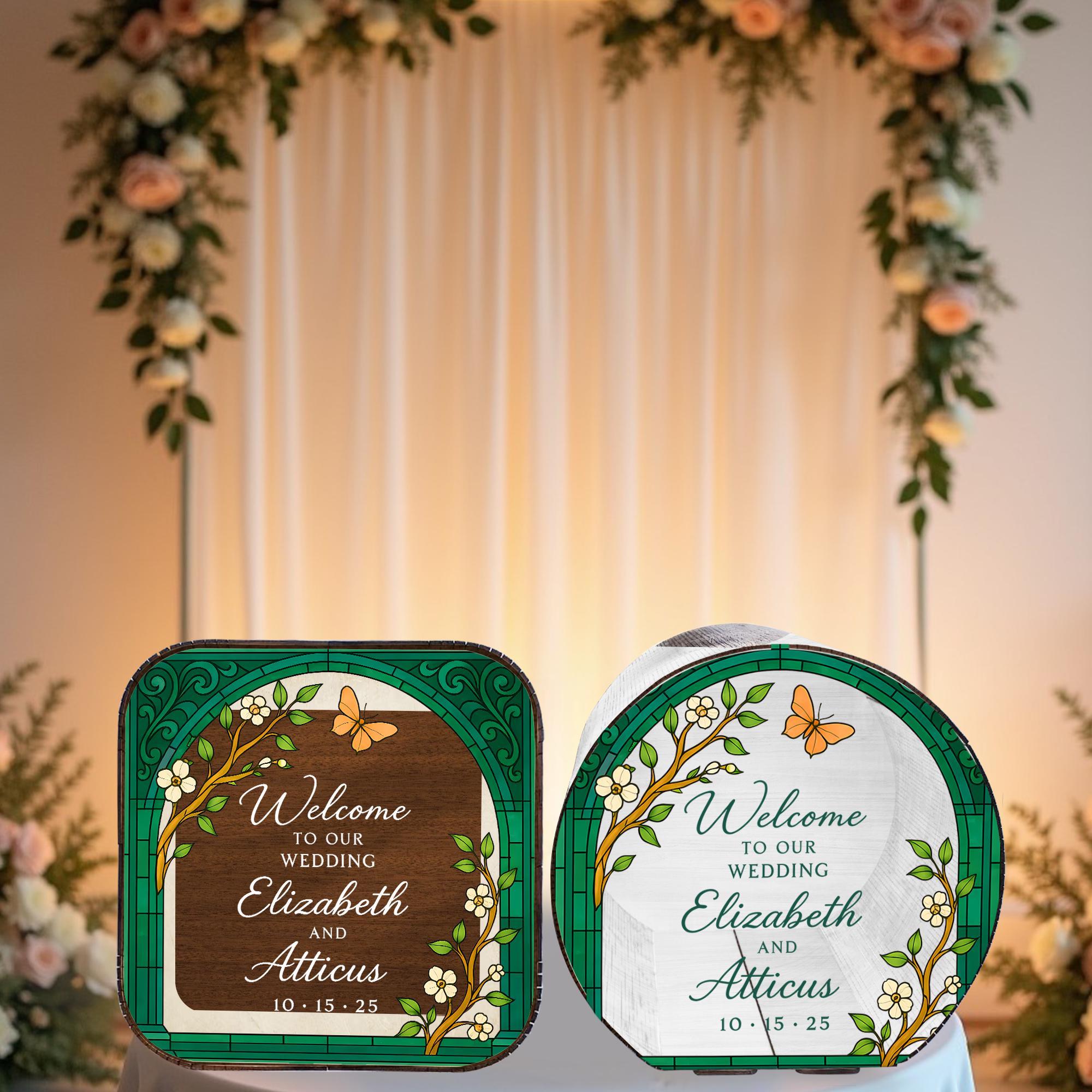 Custom Wedding Card Box – Personalized Floral Arch Design with Names & Date, Romantic Ceremony Decor