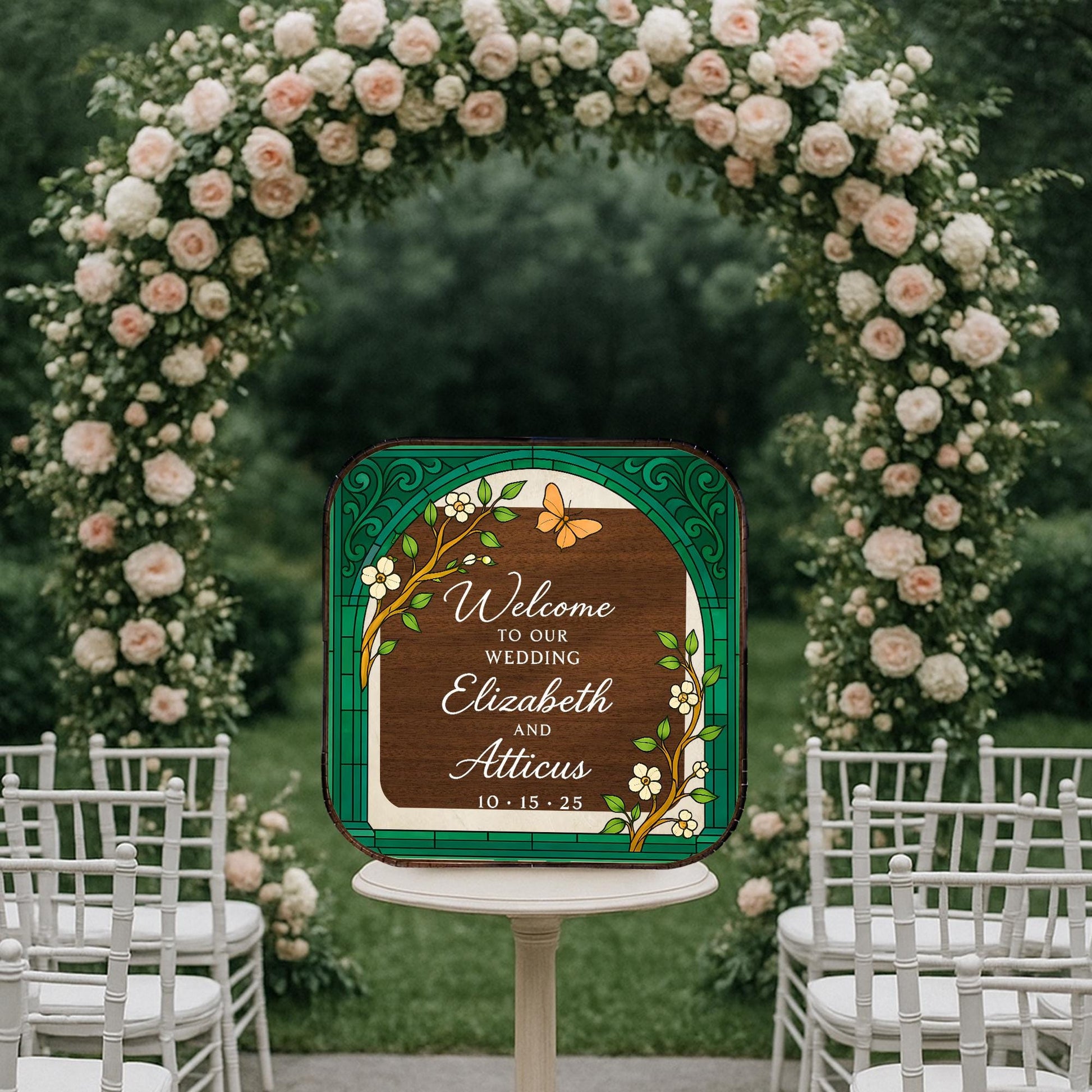 Custom Wedding Card Box – Personalized Floral Arch Design with Names & Date, Romantic Ceremony Decor