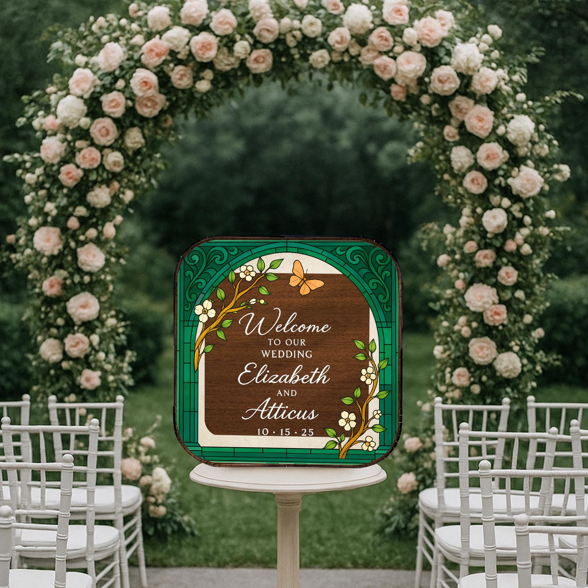 Custom Wedding Card Box – Personalized Floral Arch Design with Names & Date, Romantic Ceremony Decor