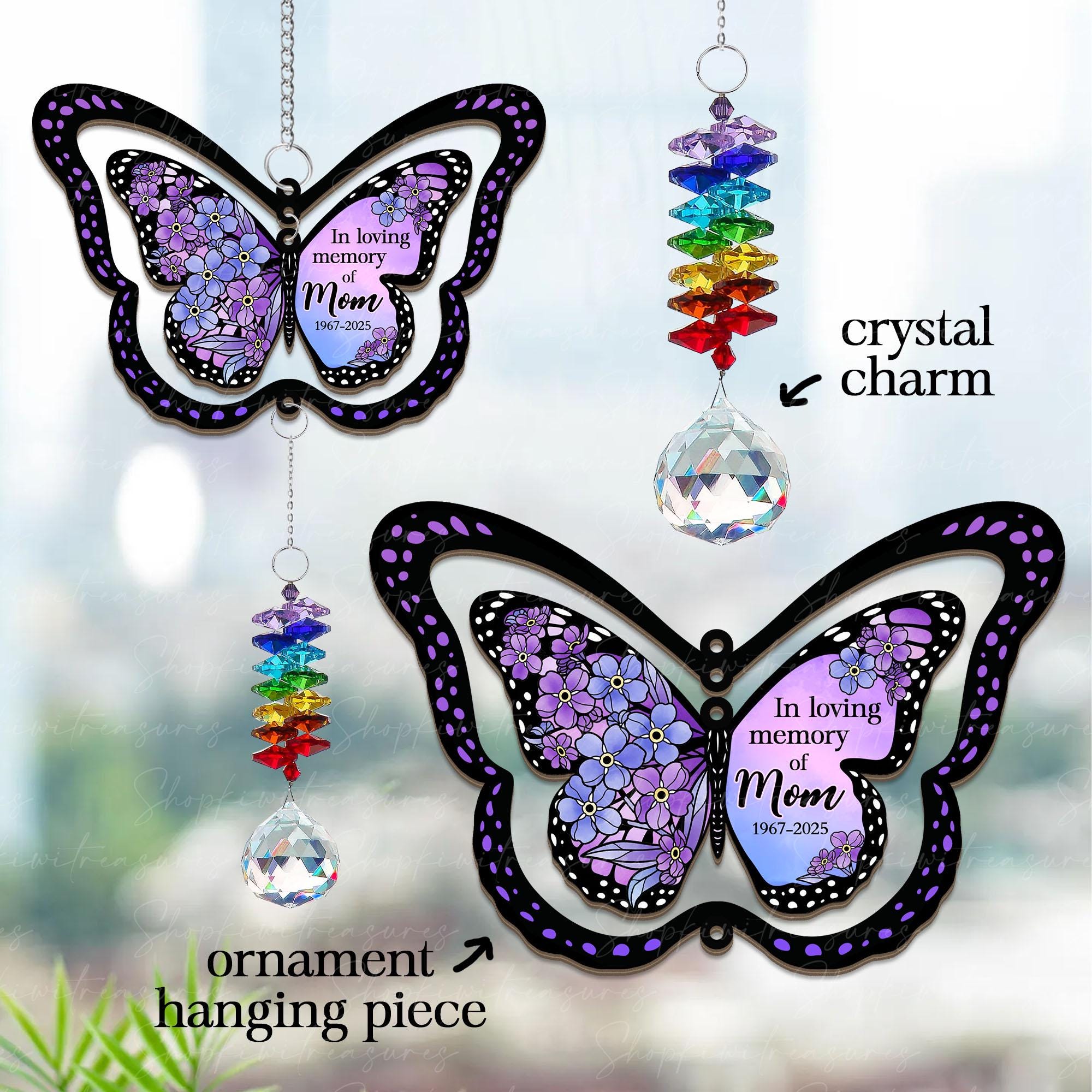 Custom Memorial Butterfly Suncatcher – In Loving Memory Gift with Crystal Charm & Name, Rainbow Window Hanging Tribute Keepsake