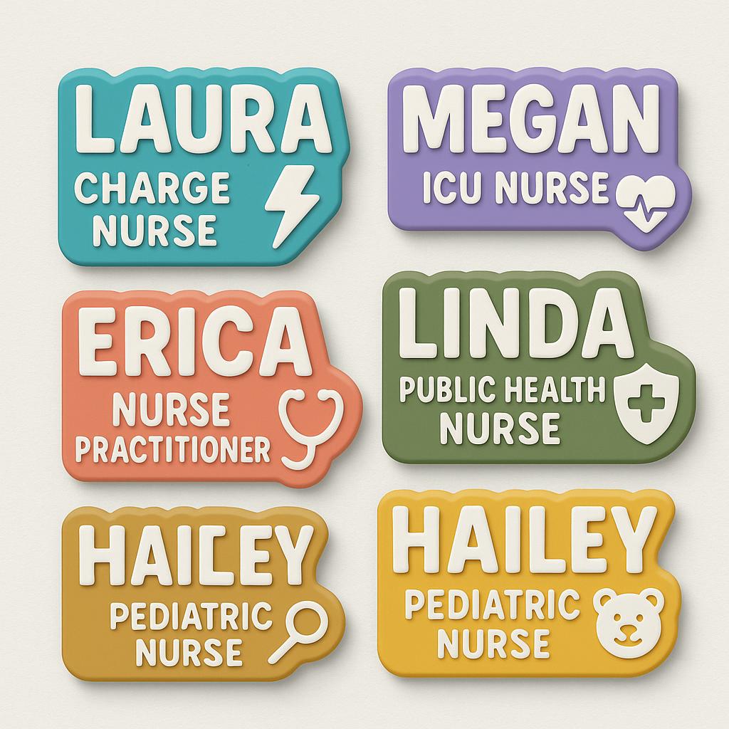 Custom Nurse Name Tags – 2-Layer Magnetic Badge with Personalized Title n Icon, Cute Durable ID for Healthcare Workers & Staff