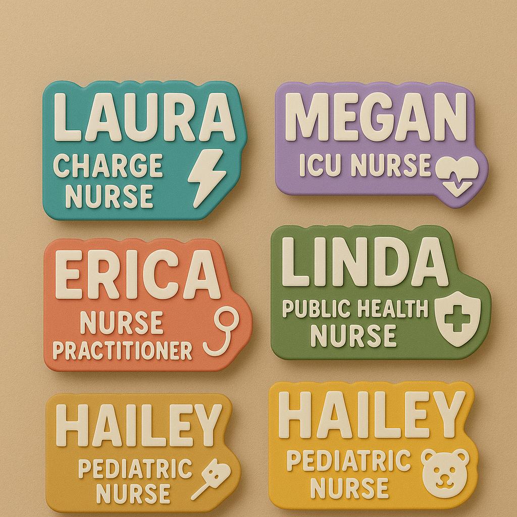 Custom Nurse Name Tags – 2-Layer Magnetic Badge with Personalized Title n Icon, Cute Durable ID for Healthcare Workers & Staff