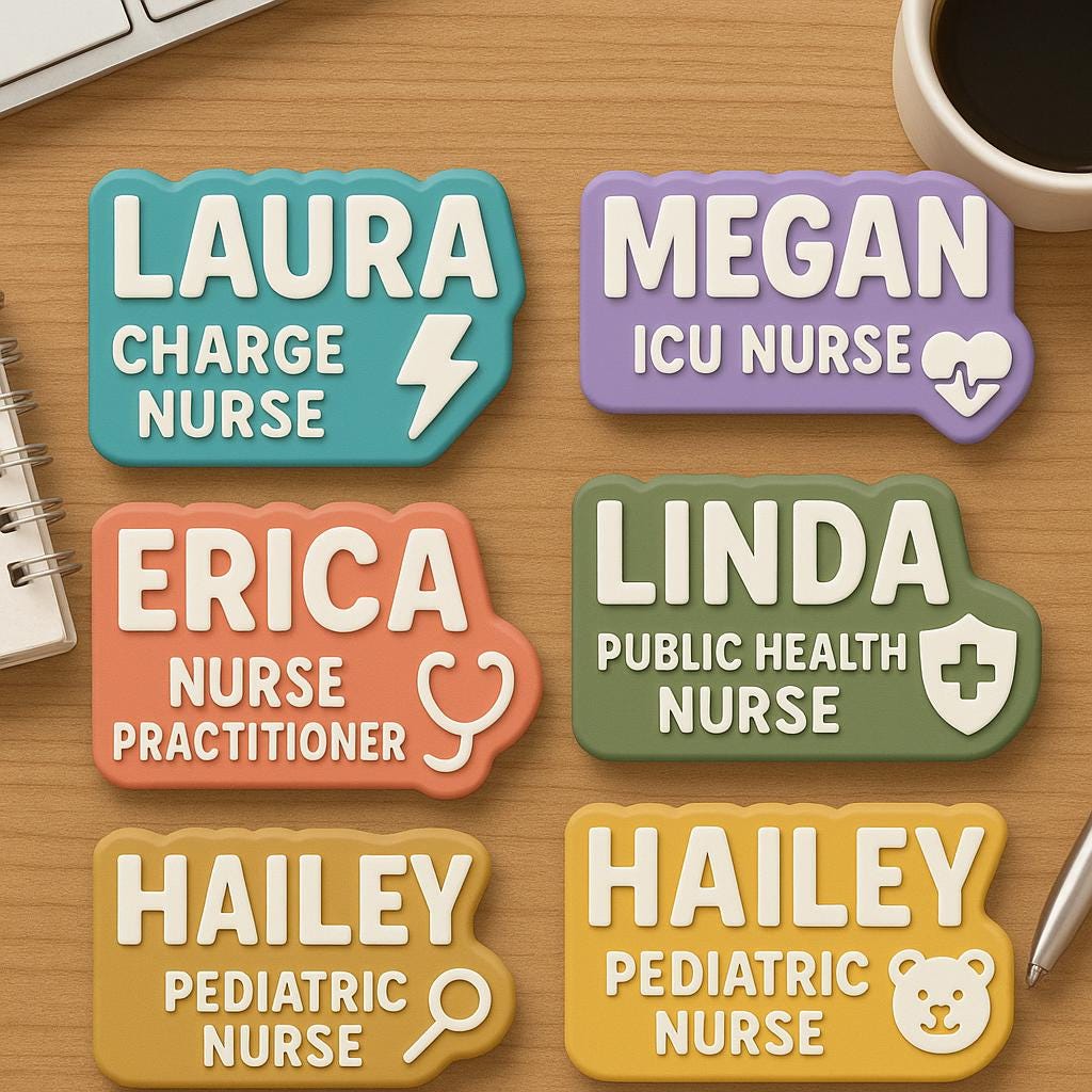 Custom Nurse Name Tags – 2-Layer Magnetic Badge with Personalized Title n Icon, Cute Durable ID for Healthcare Workers & Staff