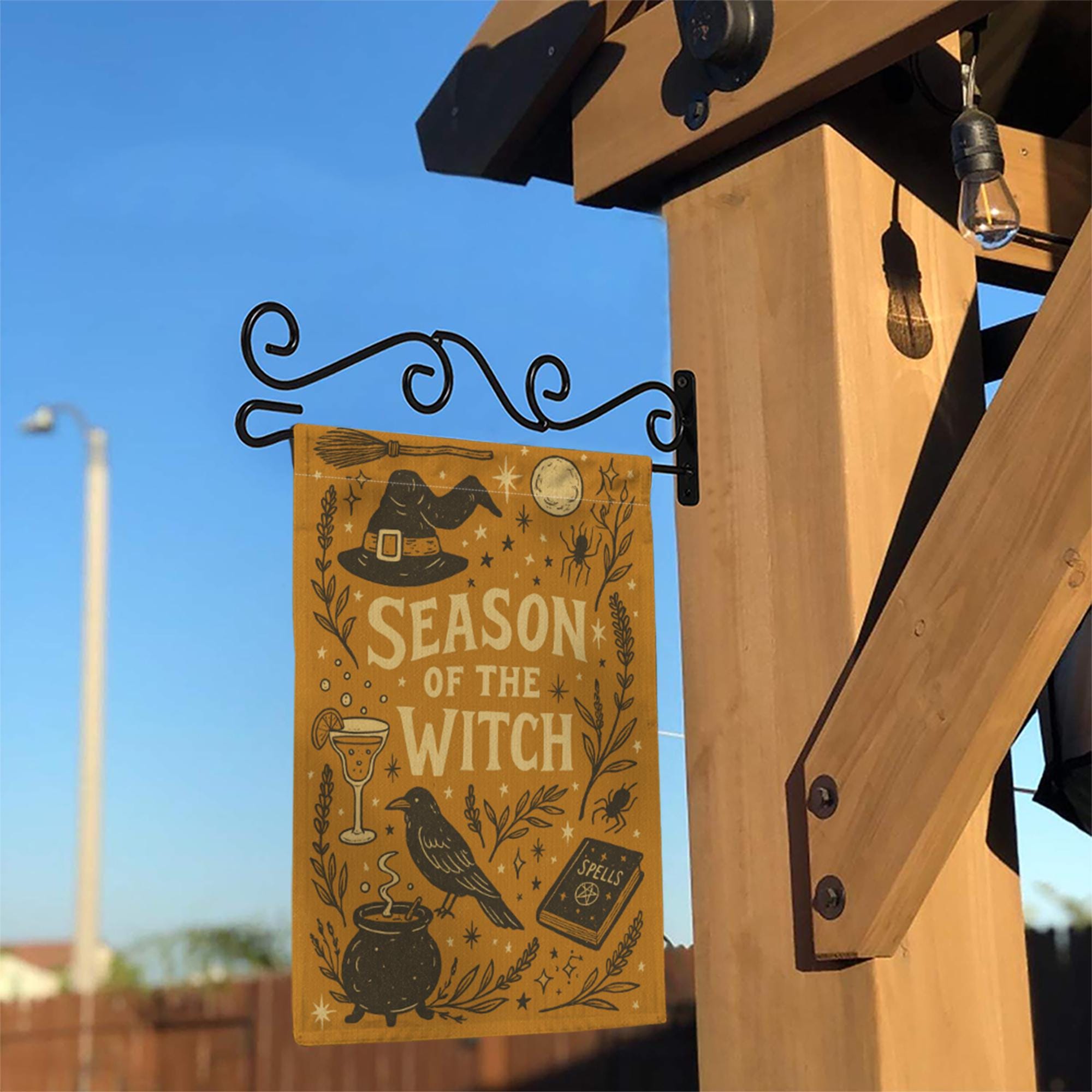 Season of the Witch Garden Flag - Halloween Yard Decor, Spooky Outdoor Banner, Witch Hat Cauldron Ghost Decoration, Fall Porch Sign