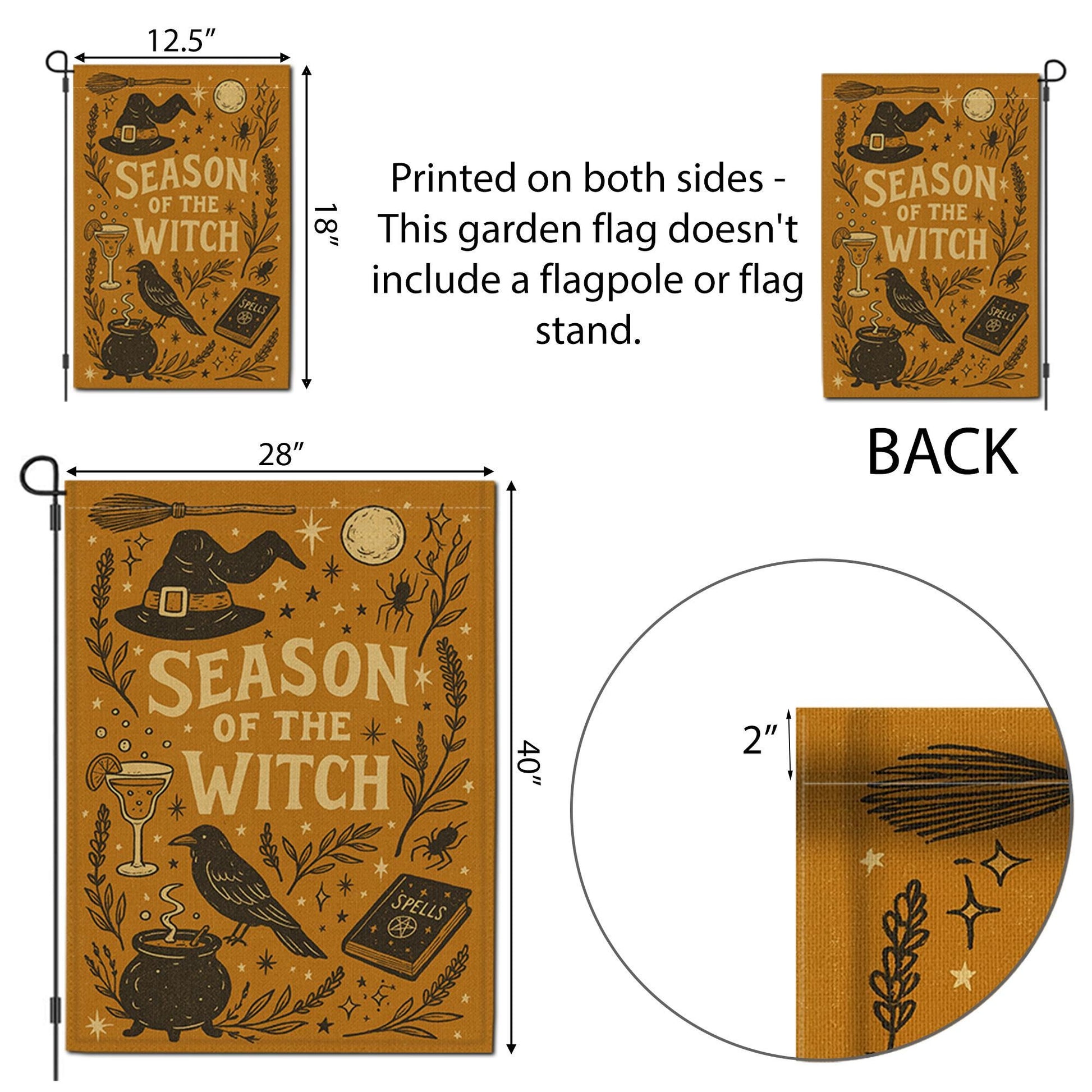 Season of the Witch Garden Flag - Halloween Yard Decor, Spooky Outdoor Banner, Witch Hat Cauldron Ghost Decoration, Fall Porch Sign