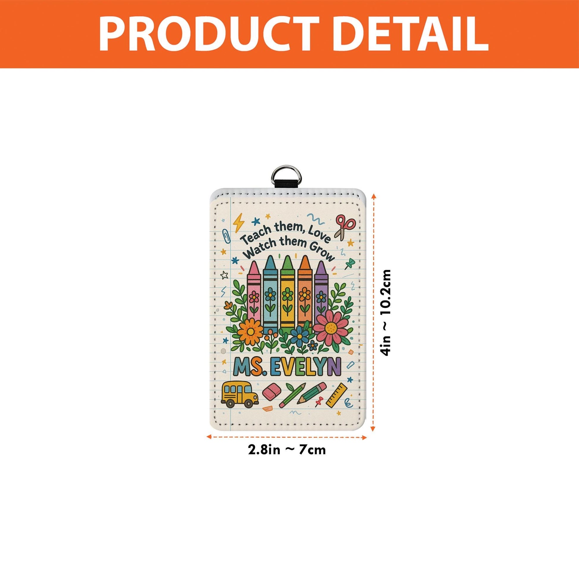 Personalized Teacher Badge Holder, Back to School ID Card Holder, Crayon Floral Lanyard Tag, Cute Teacher Gift, Classroom Accessory
