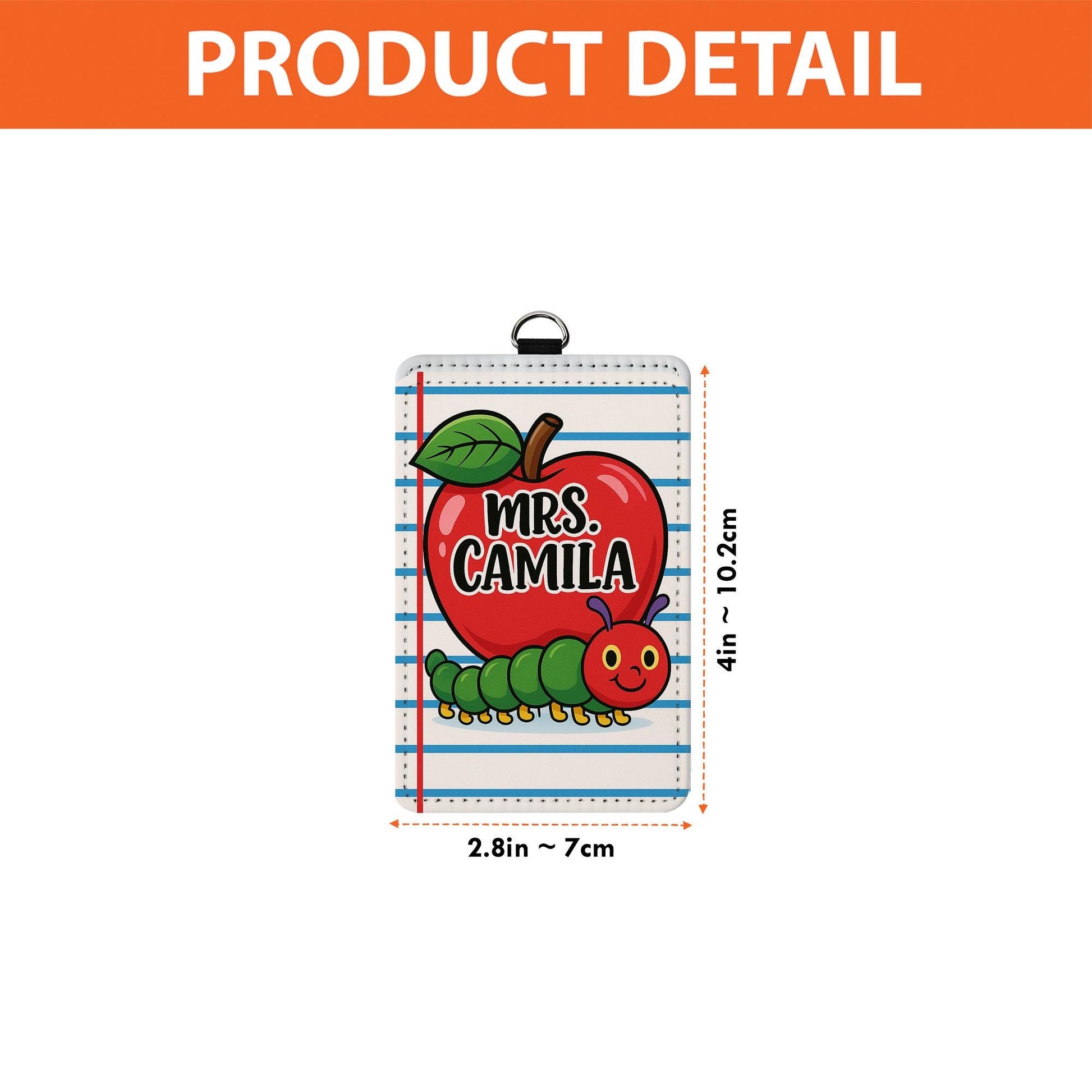 Personalized  Retro Teacher Badge Holder, Apple and Caterpillar ID Card, Back to School Lanyard, Cute Classroom Accessory, Fun Teacher Gift