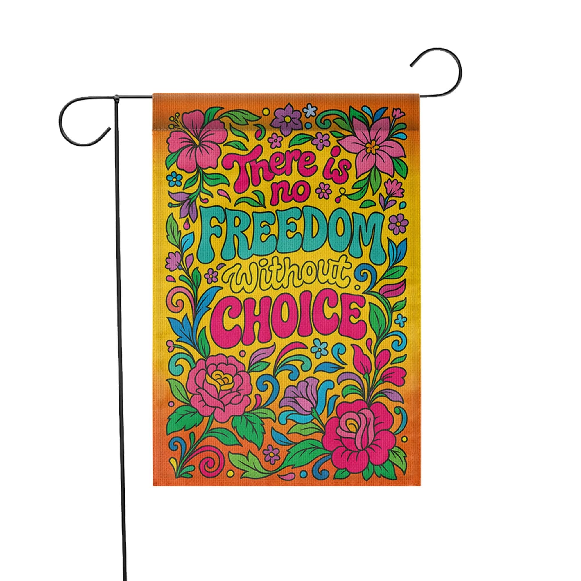 Freedom of Choice Flag, Retro 70s Floral Garden Banner, Pro Choice Quote Art, Hippie Groovy Yard Decor, Feminist Psychedelic Statement