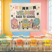 Welcome Back to School Tapestry, Cute Classroom Wall Decor, Teacher Backdrop Banner, Kawaii School Theme Decoration
