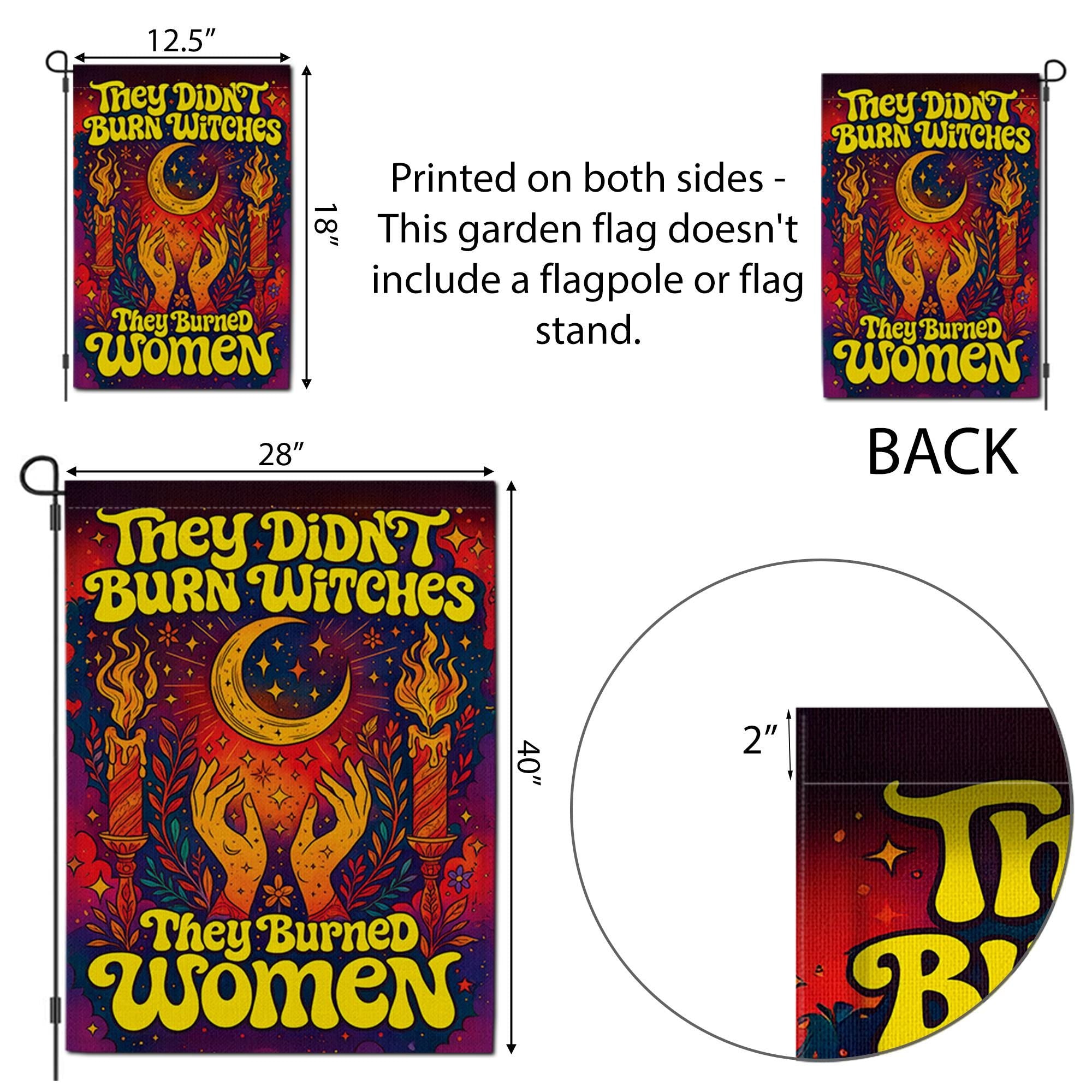 They Burned Women Garden Flag, Feminist Witchy Home Decor, Psychedelic 70s Yard Art, Halloween Woman Gift, Celestial Moon Outdoor Banner