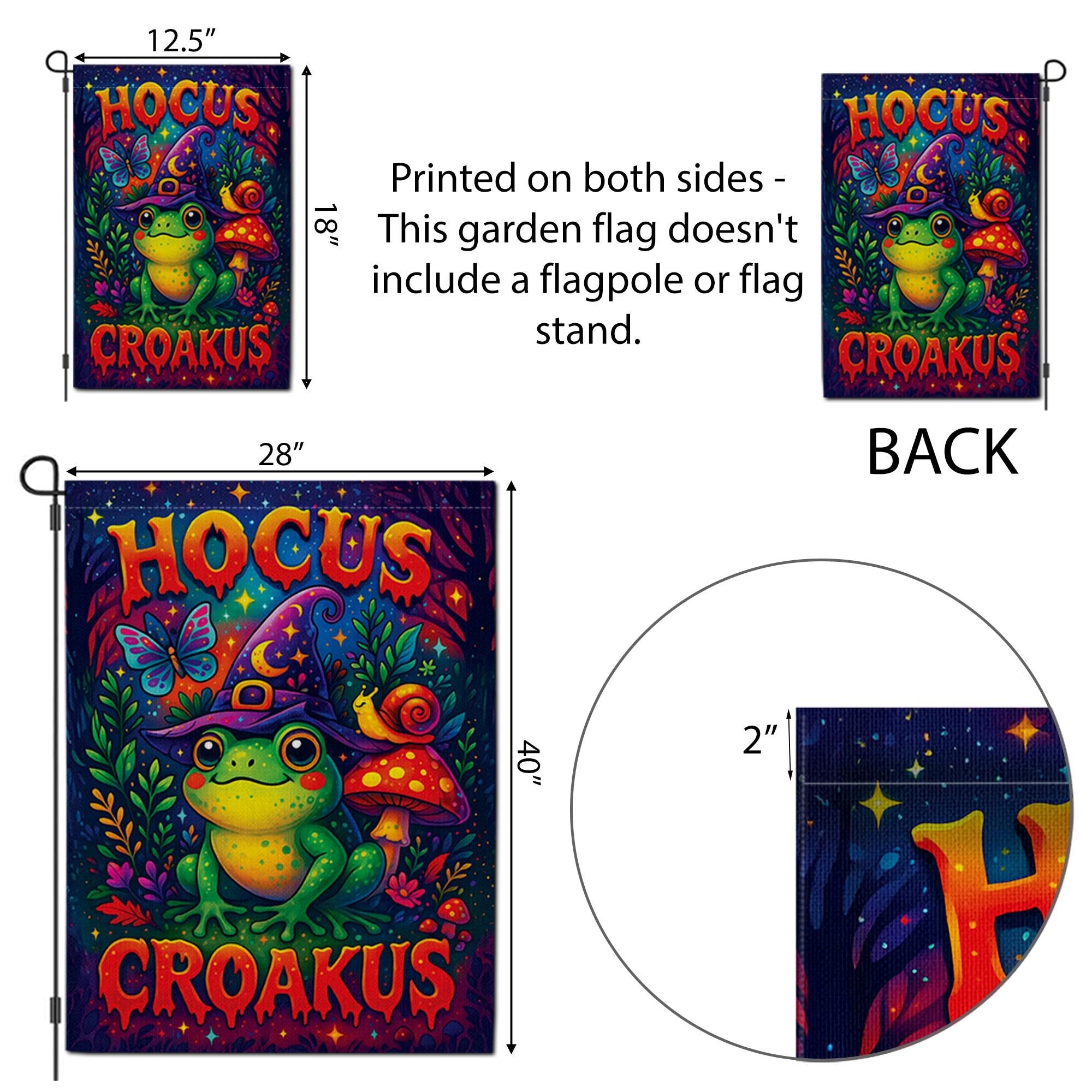 Funny Hocus Croakus Frog Garden Flag, Cute Witchy Halloween Decor, Whimsical Goblincore Yard Art, Cottagecore Fall Outdoor Sign Gift