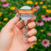 Funny Dachshund Badge Reel, It's Been a Loooong Day ID Holder, Cute Dog Nurse Badge, Wiener Dog Retractable Clip, Vet Tech Gift