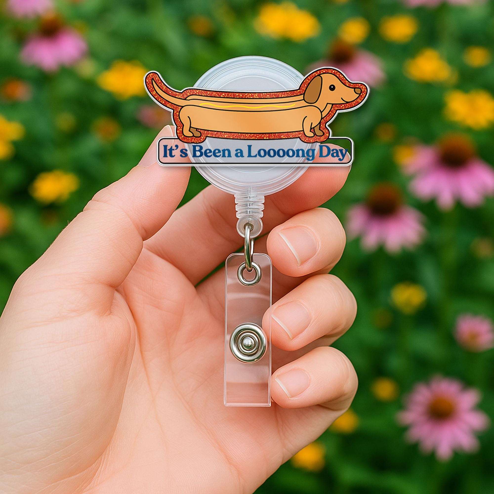 Funny Dachshund Badge Reel, It's Been a Loooong Day ID Holder, Cute Dog Nurse Badge, Wiener Dog Retractable Clip, Vet Tech Gift