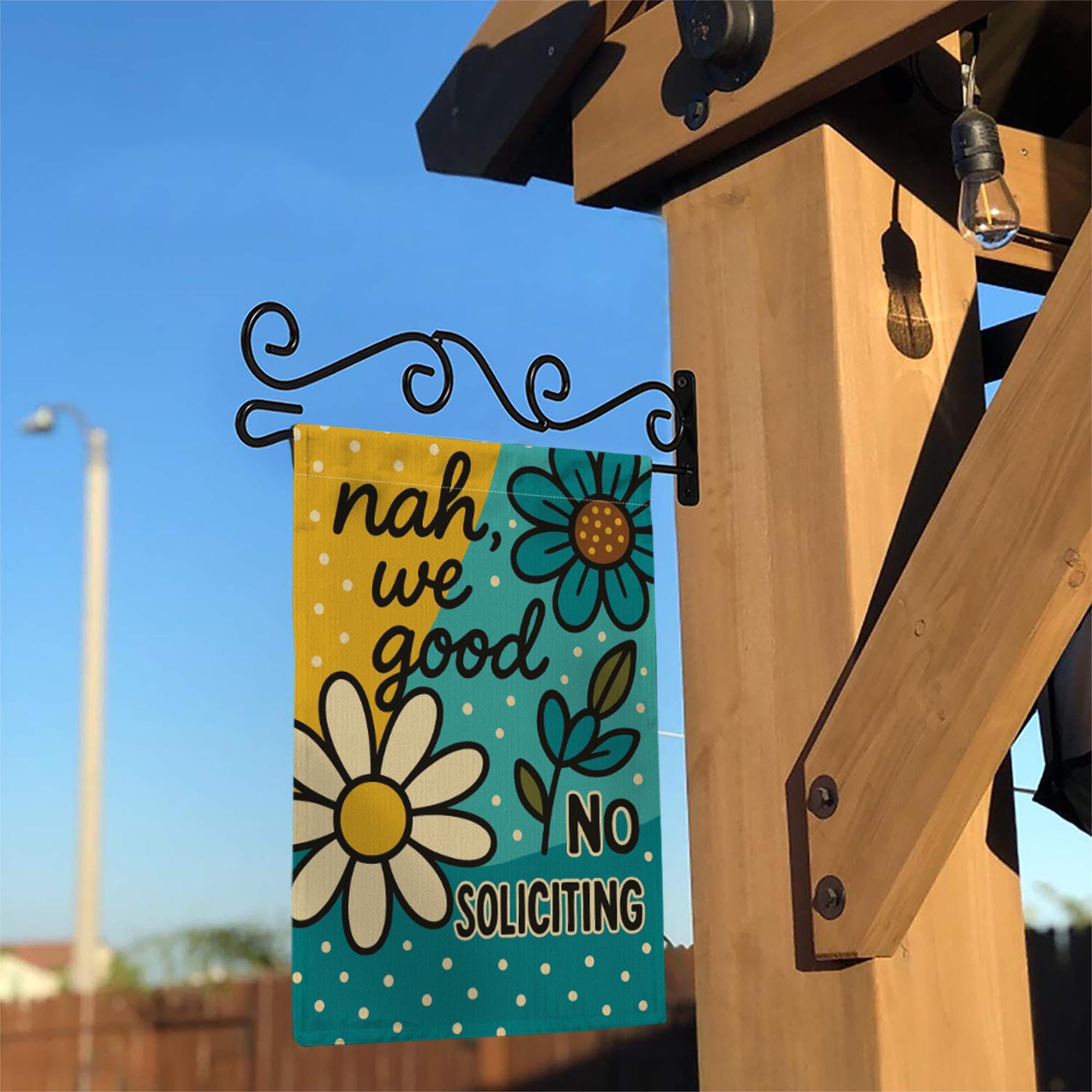 Nah We Good No Soliciting Garden Flag, Funny Yard Sign with Flowers, Bold Do Not Disturb Outdoor Decor, Floral Welcome Banner