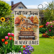 Personalized Fall For Jesus Garden Flag, Custom Family Name Christian Decor, Religious Autumn Truck Cross, Farmhouse Yard Decor 2025