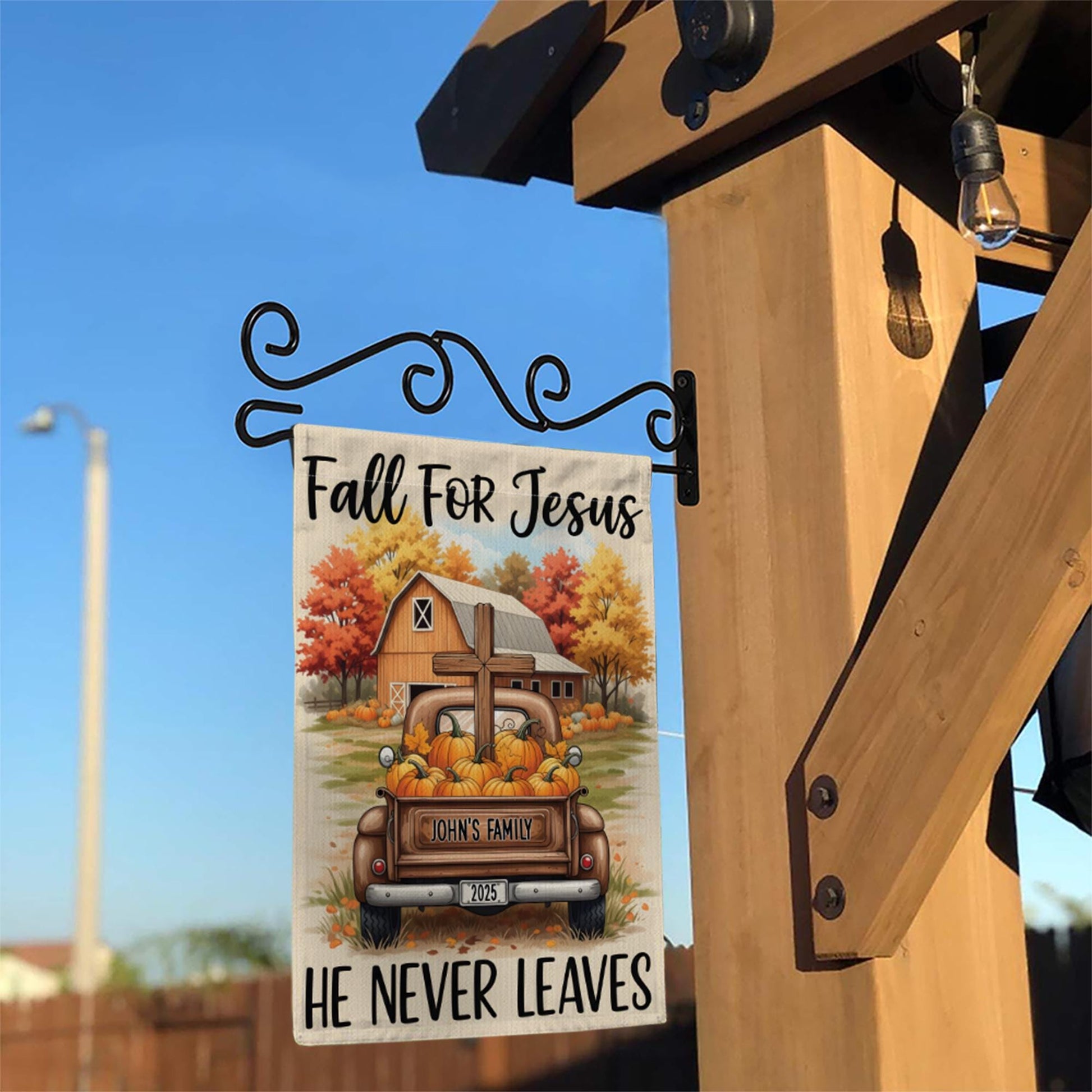Personalized Fall For Jesus Garden Flag, Custom Family Name Christian Decor, Religious Autumn Truck Cross, Farmhouse Yard Decor 2025