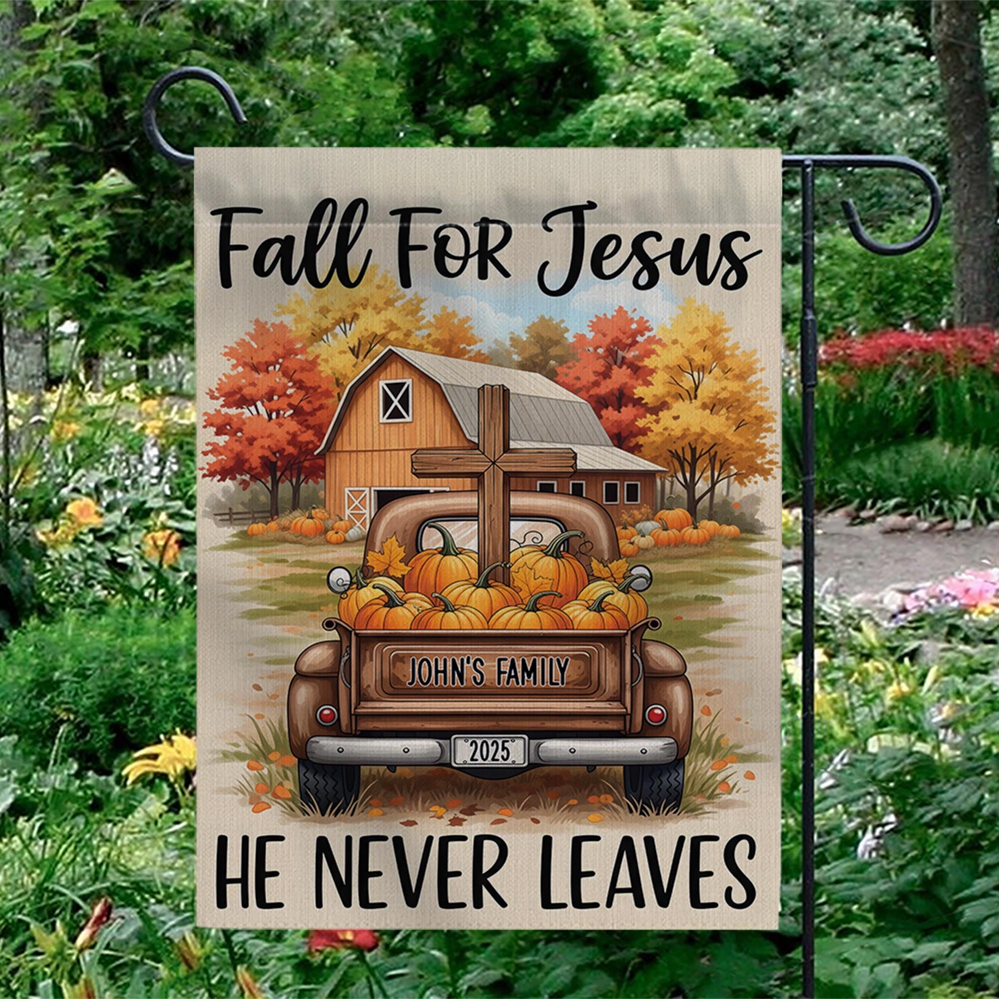 Personalized Fall For Jesus Garden Flag, Custom Family Name Christian Decor, Religious Autumn Truck Cross, Farmhouse Yard Decor 2025