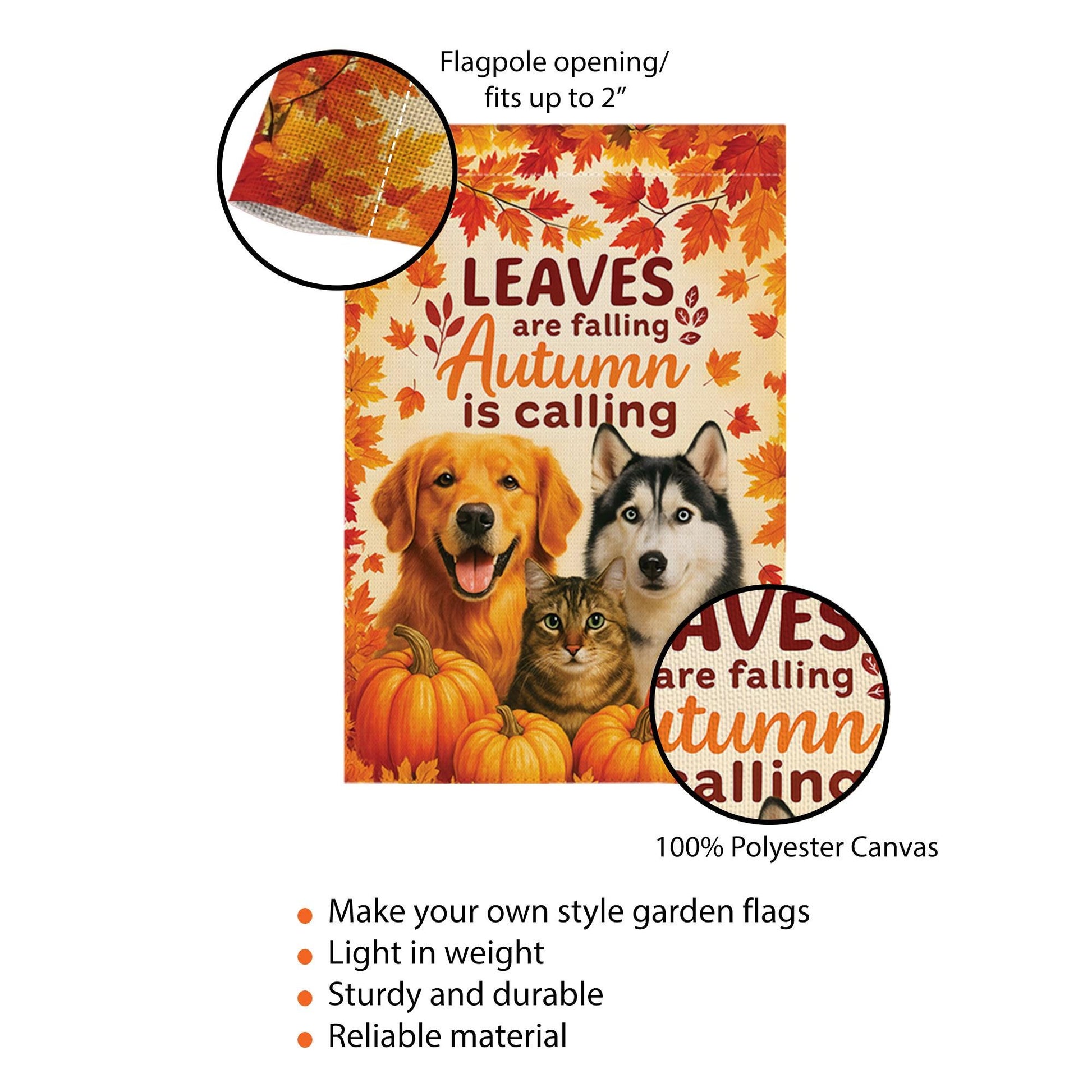 Pet Fall Garden Flag, Pet Lover Decor, Autumn is Calling Welcome Sign, Dog Mom, Cat Mom, Outdoor Yard Art Gift, Custom Photo Flag