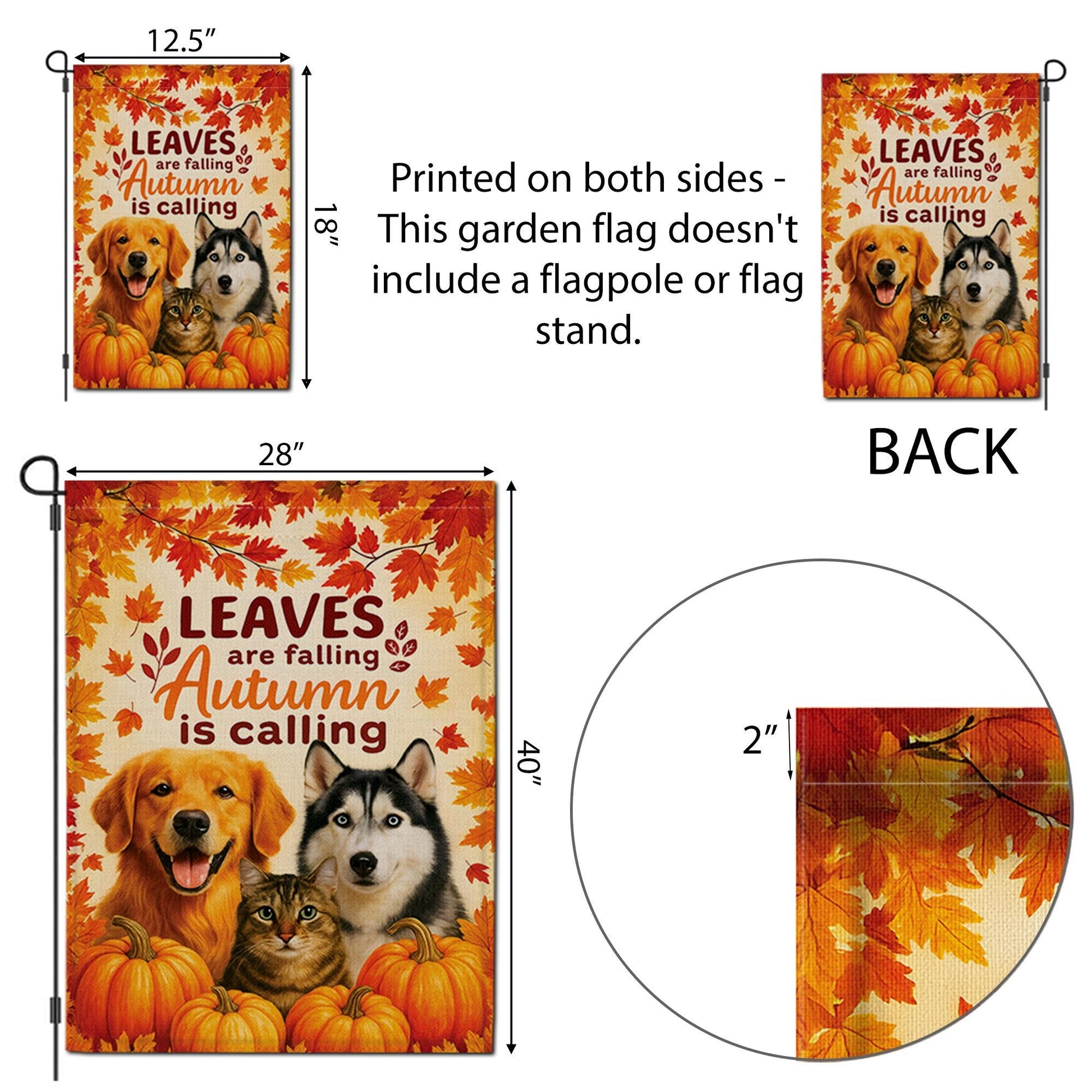 Pet Fall Garden Flag, Pet Lover Decor, Autumn is Calling Welcome Sign, Dog Mom, Cat Mom, Outdoor Yard Art Gift, Custom Photo Flag