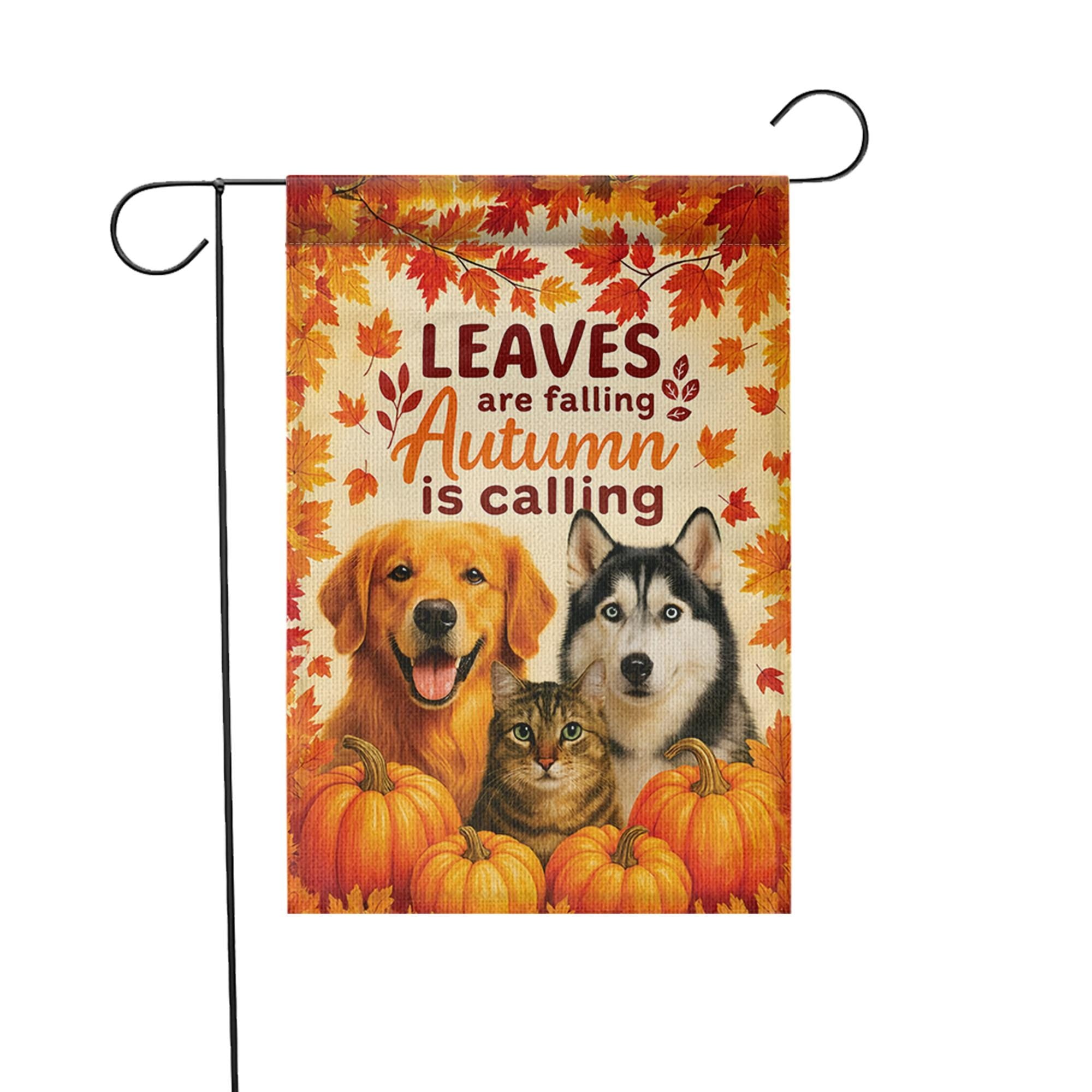 Pet Fall Garden Flag, Pet Lover Decor, Autumn is Calling Welcome Sign, Dog Mom, Cat Mom, Outdoor Yard Art Gift, Custom Photo Flag