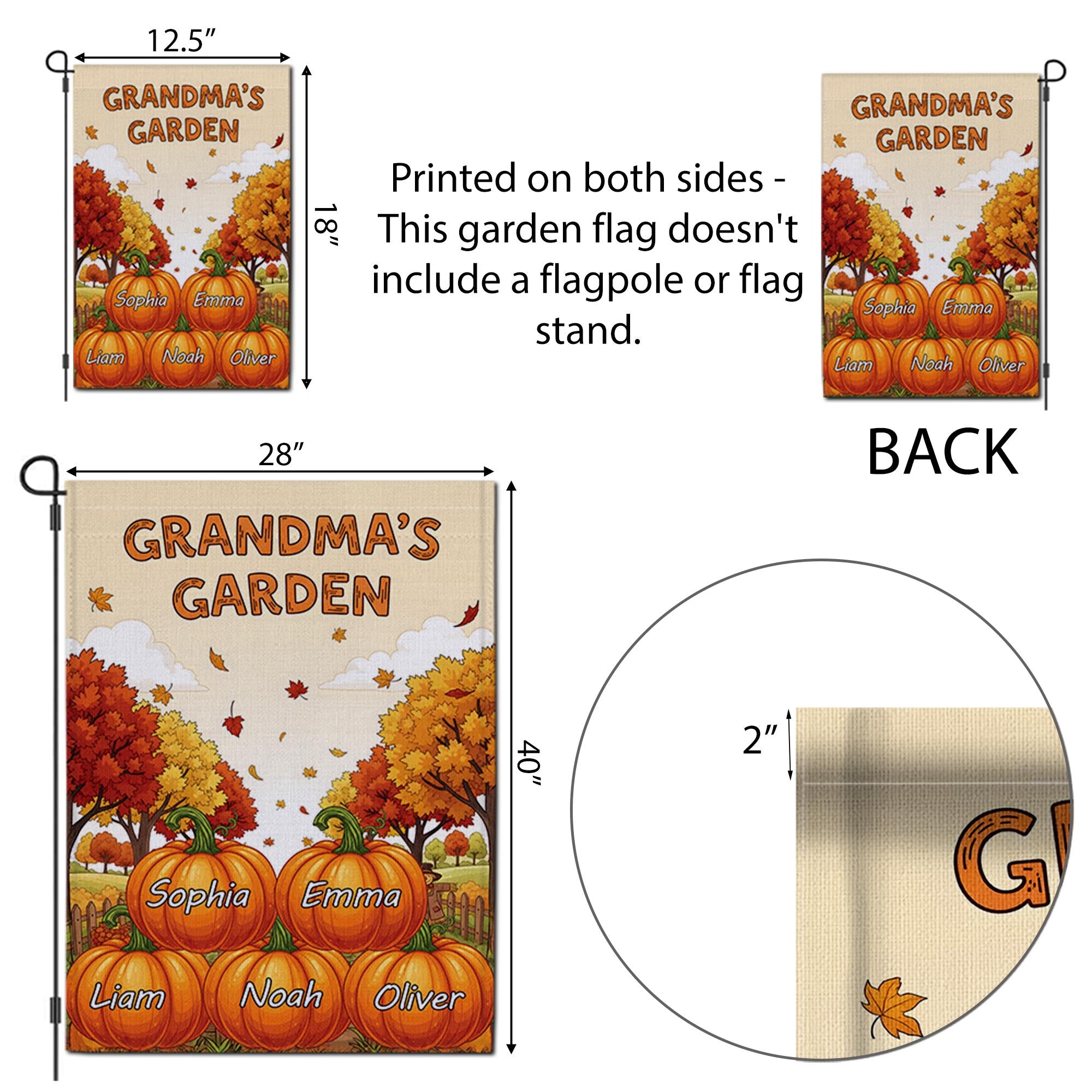 Personalized Grandma's Pumpkin Garden Flag, Custom Grandkids Names Fall Flag, Outdoor Thanksgiving Decor, Gift For Grandma Mimi Nana